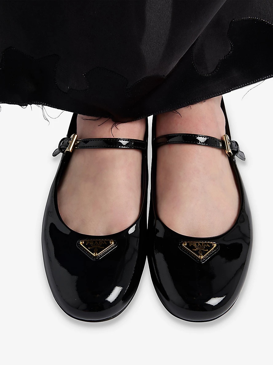 Brand-plaque patent-leather Mary Jane flats - 6