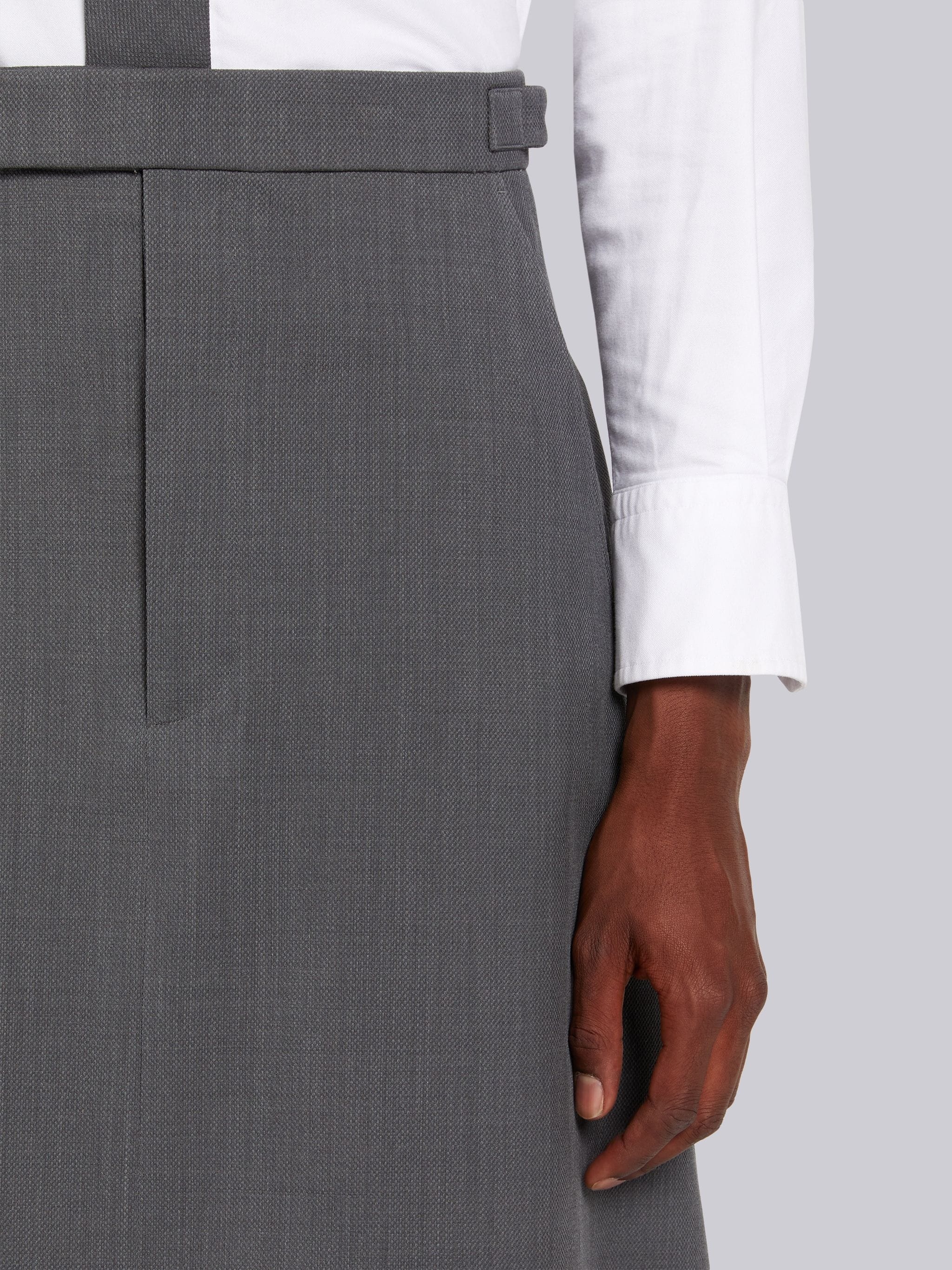 Medium Grey Wool Pique Suiting Calf Length A-line Skirt - 5