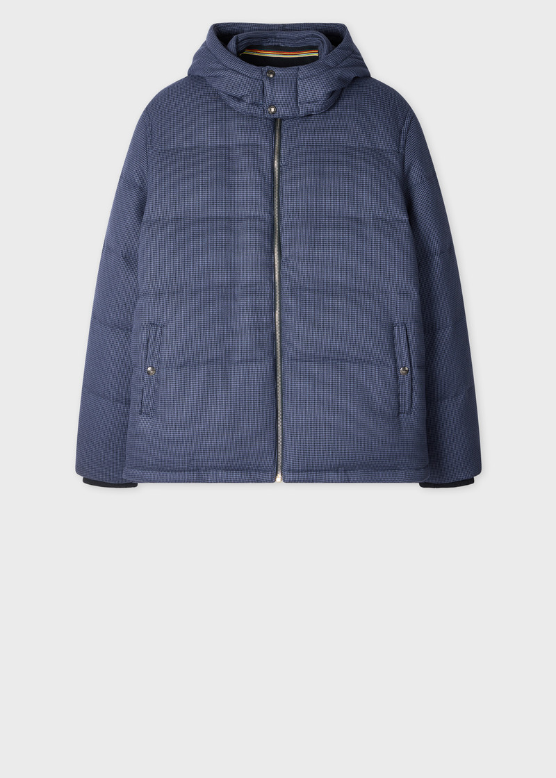 Navy Houndstooth Down Jacket with Detachable Hood 1