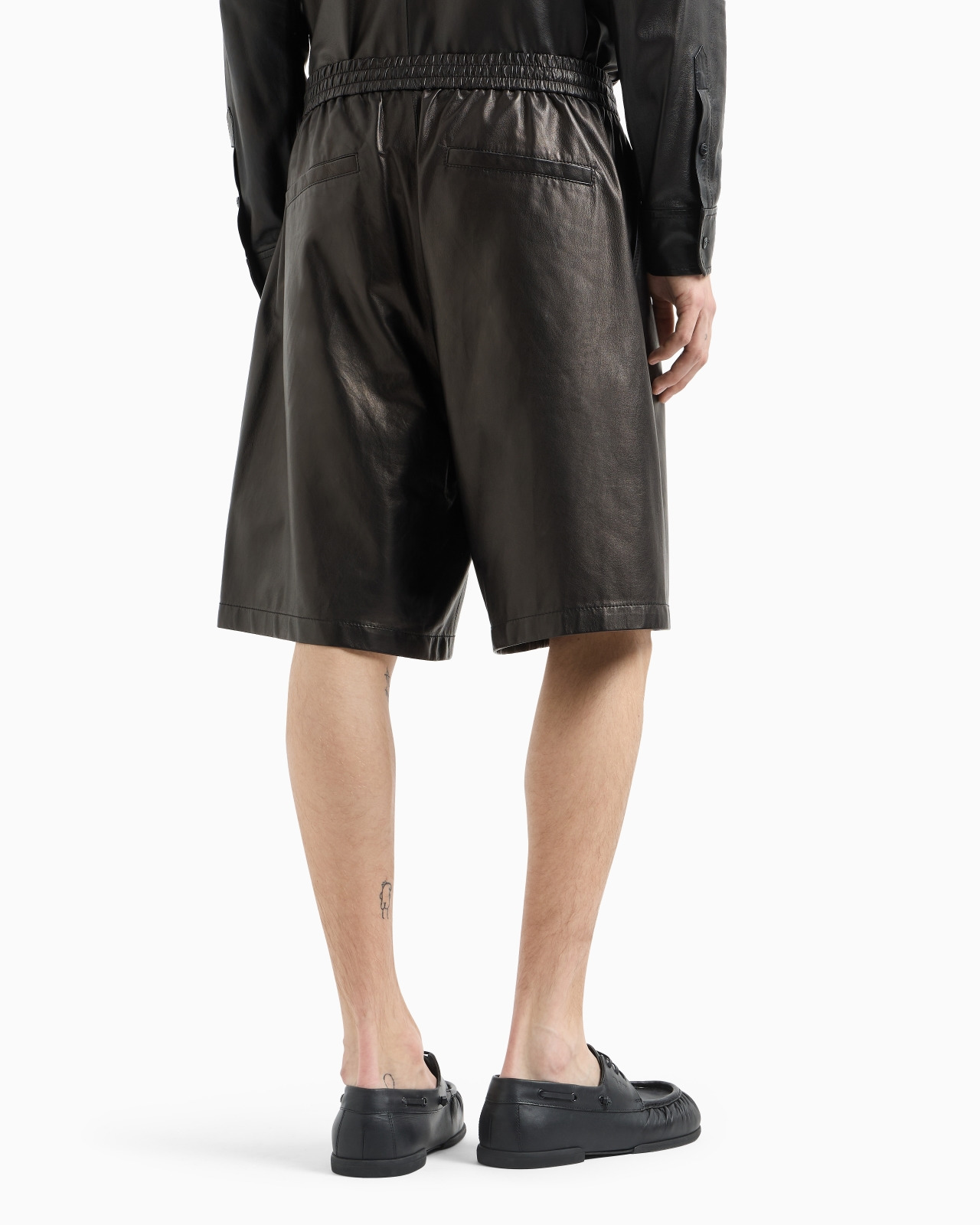 Elasticated-waist Bermuda shorts in glove-quality nappa lambskin - 3