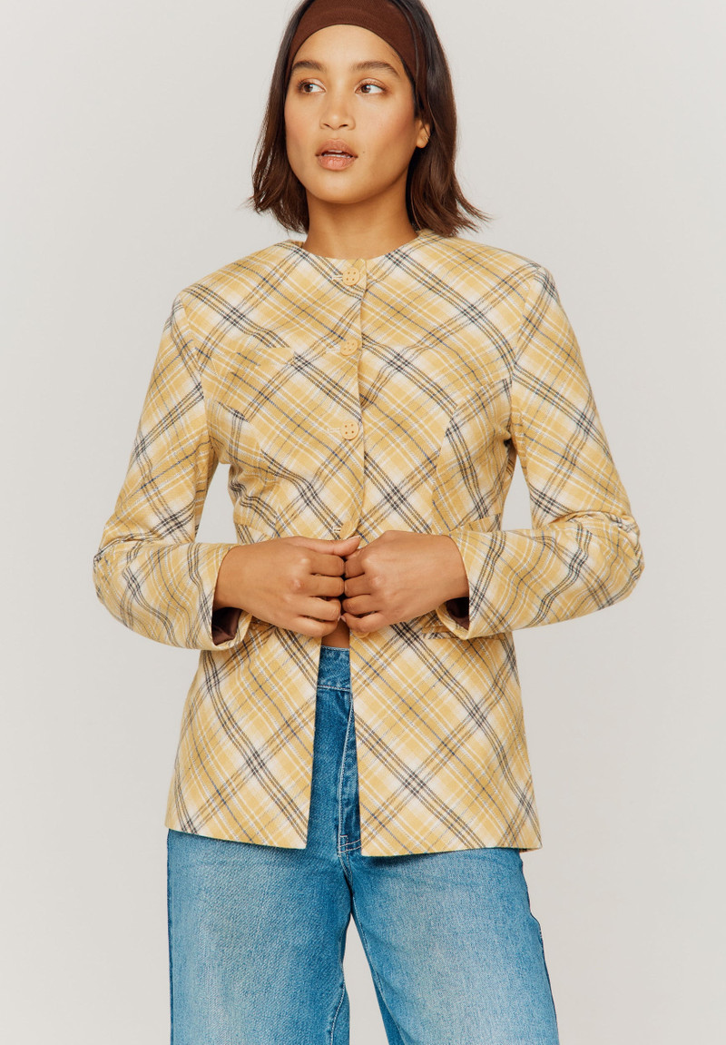 CHECK COLLARLESS BLAZER 4