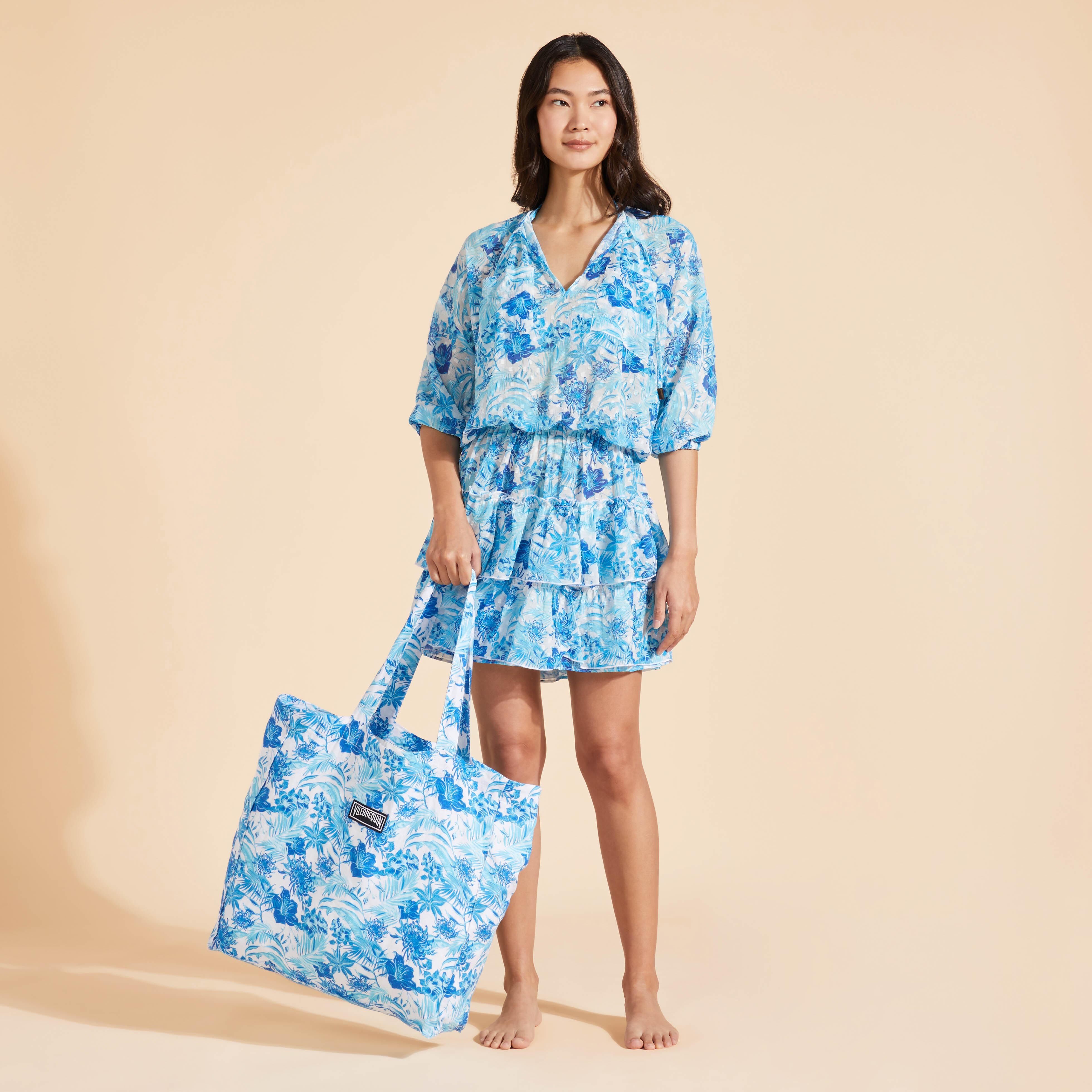 Women Ruffles MIni Dress Tahiti Flowers - 5