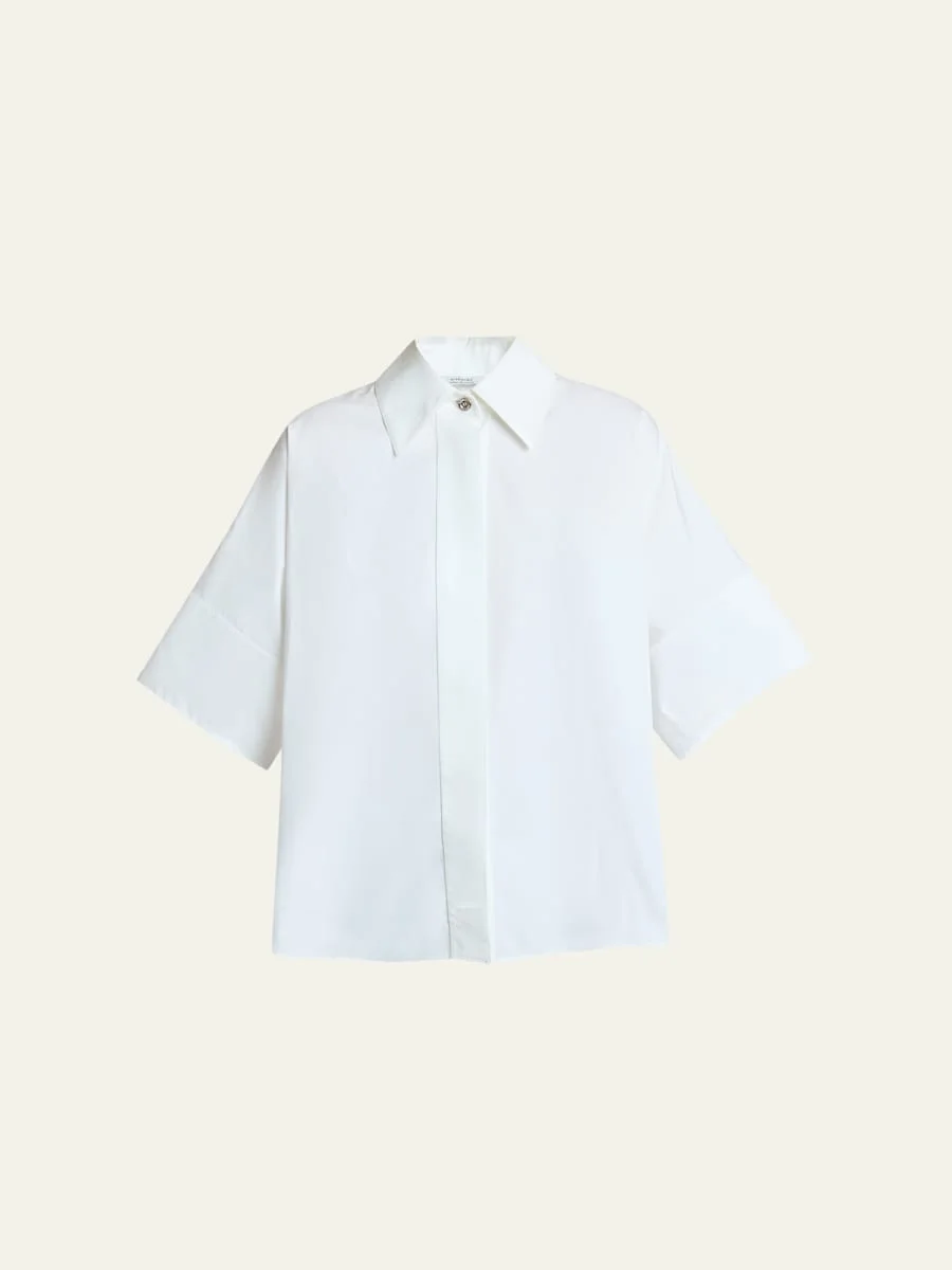 Short-Sleeve Cotton Poplin Button-Down Shirt - 1