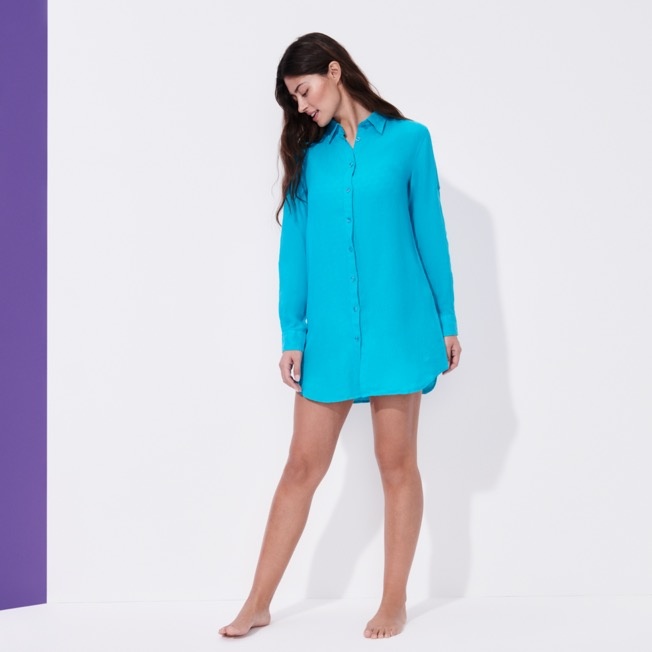 Women Linen Shirt Dress Solid - 3