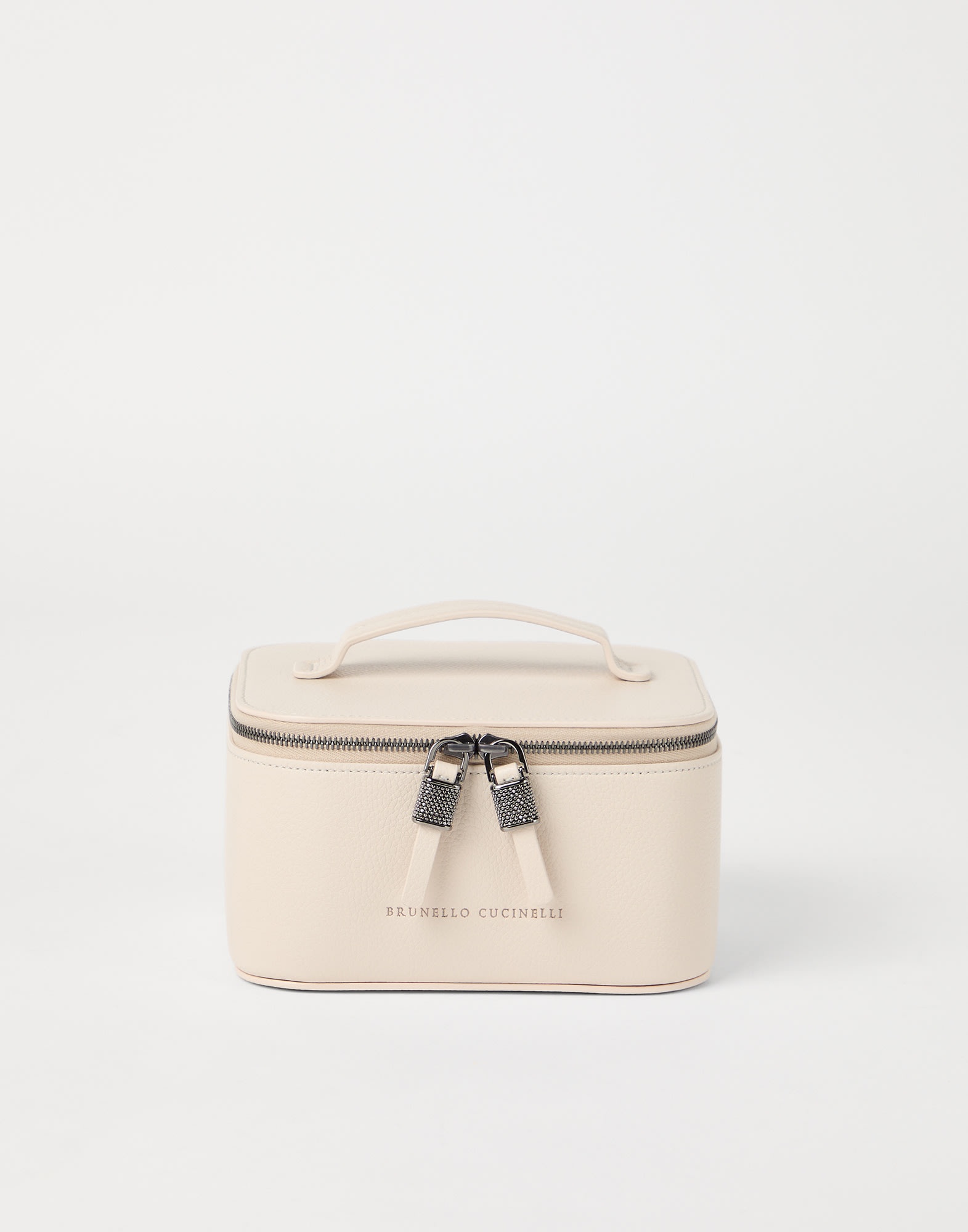 Grained leather jewelry box with shiny zipper pull - 1