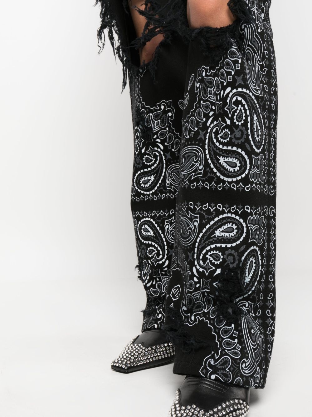 ripped paisley-print jeans - 5