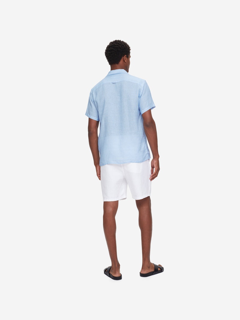 Men's Short Sleeve Shirt Milan 15 Linen Blue - 5