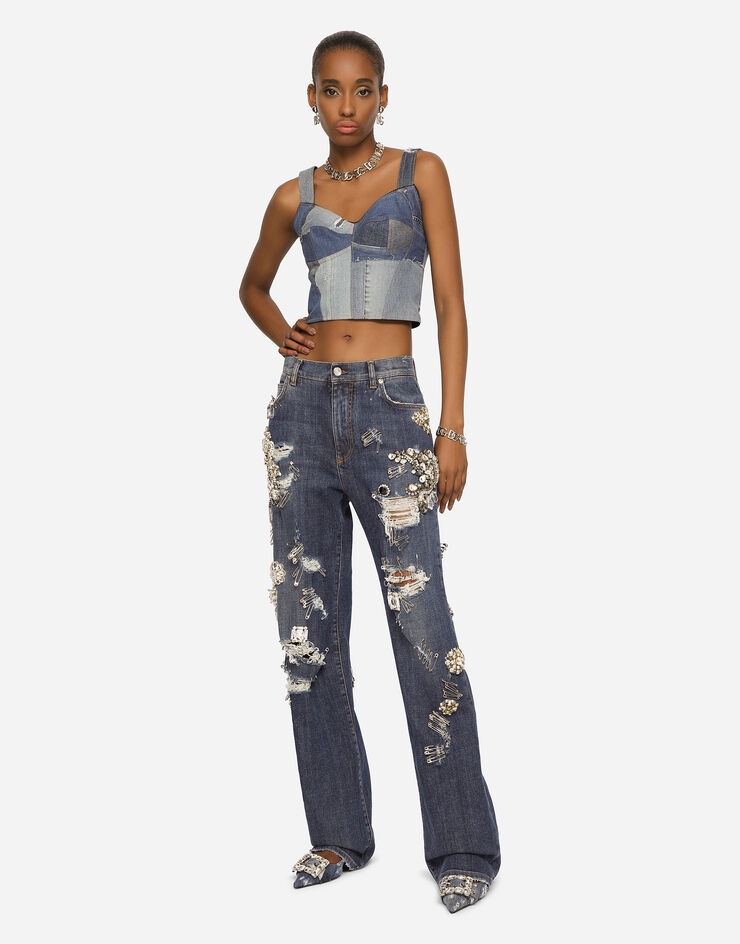 Patchwork denim corset - 2