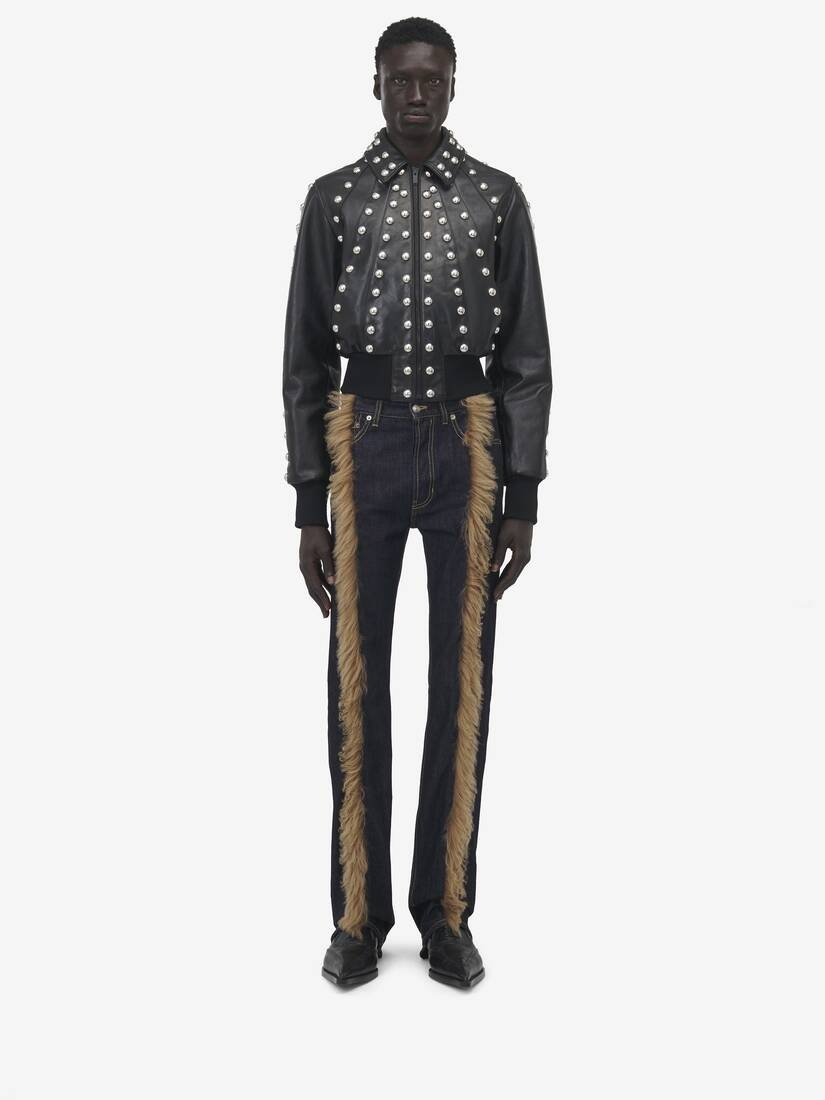 Studded Leather Bomber Jacket - 3