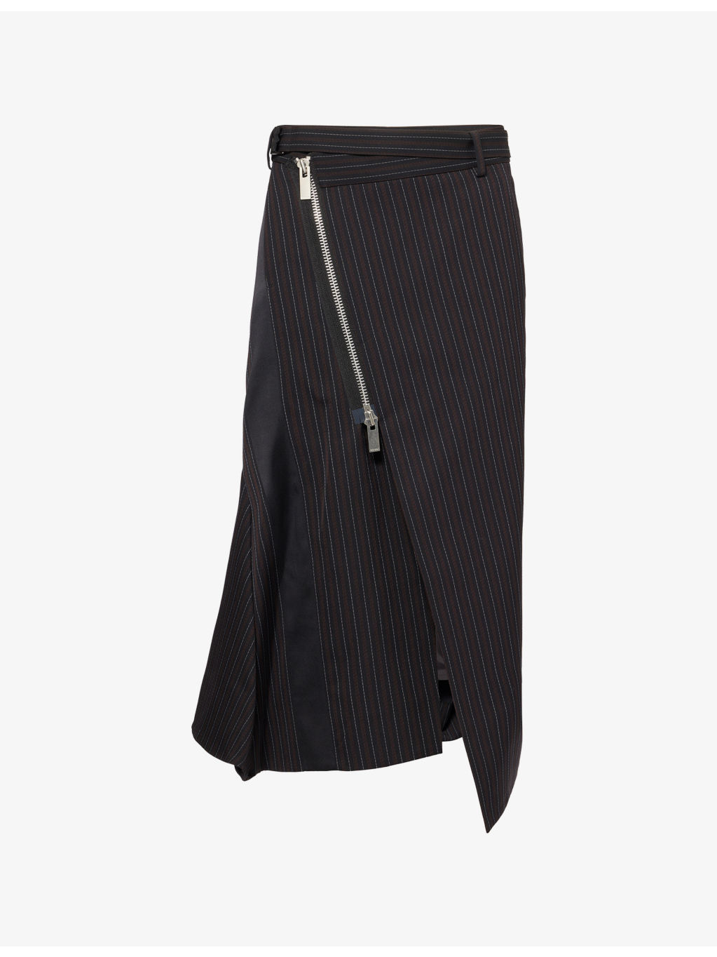 Stripe-Pattern Belted Wool-Blend Midi Skirt - 1