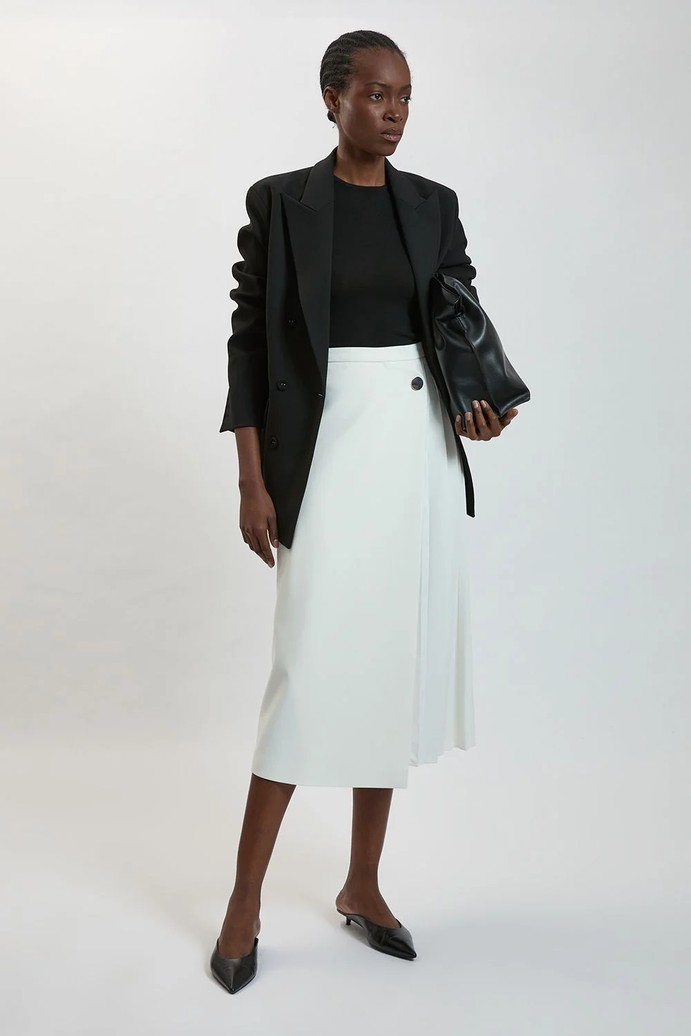 Compact Stretch Pleated Midi Kilt Skirt - 1