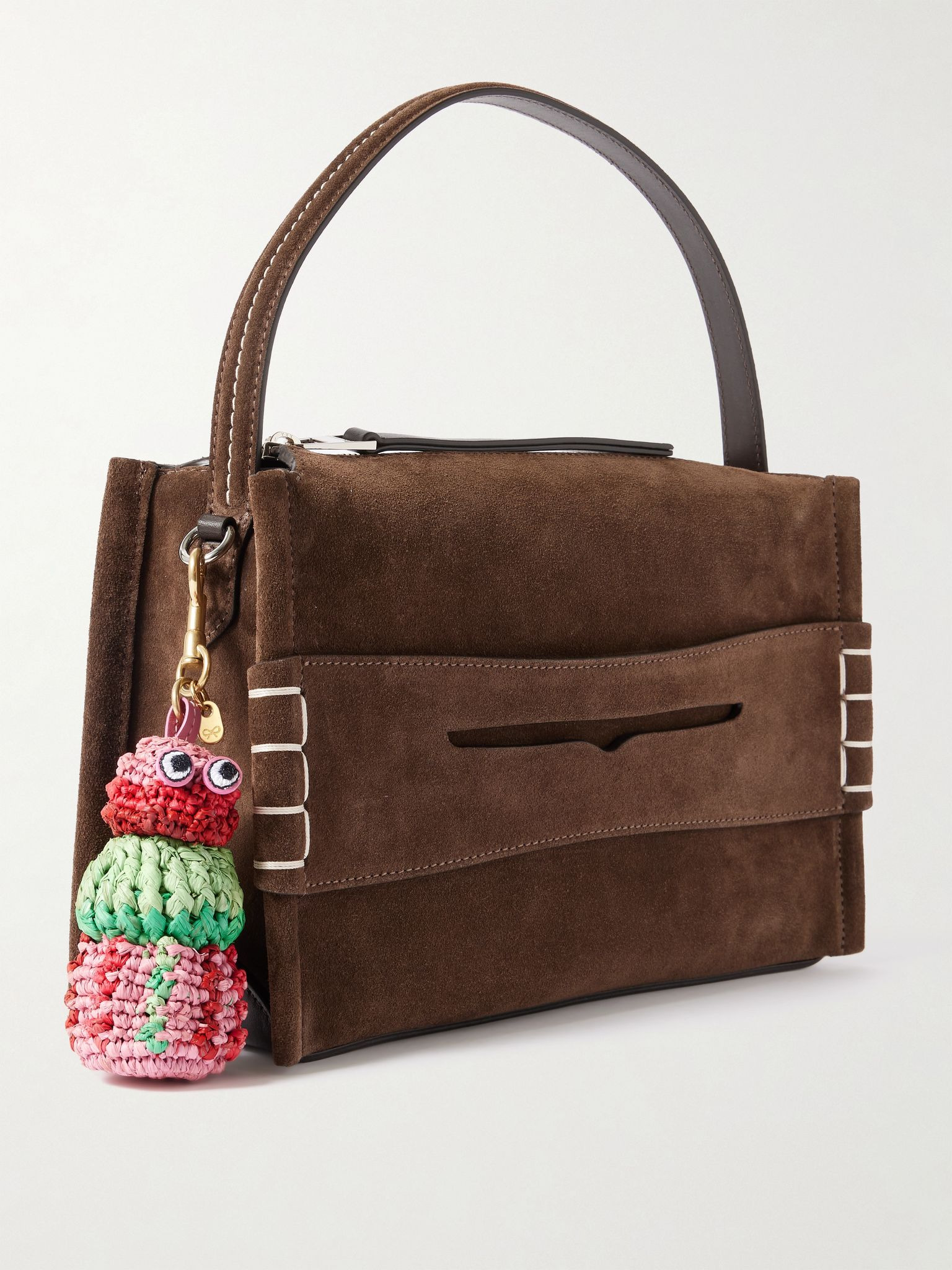 Sea Urchin leather-trimmed raffia bag charm Multi - 4