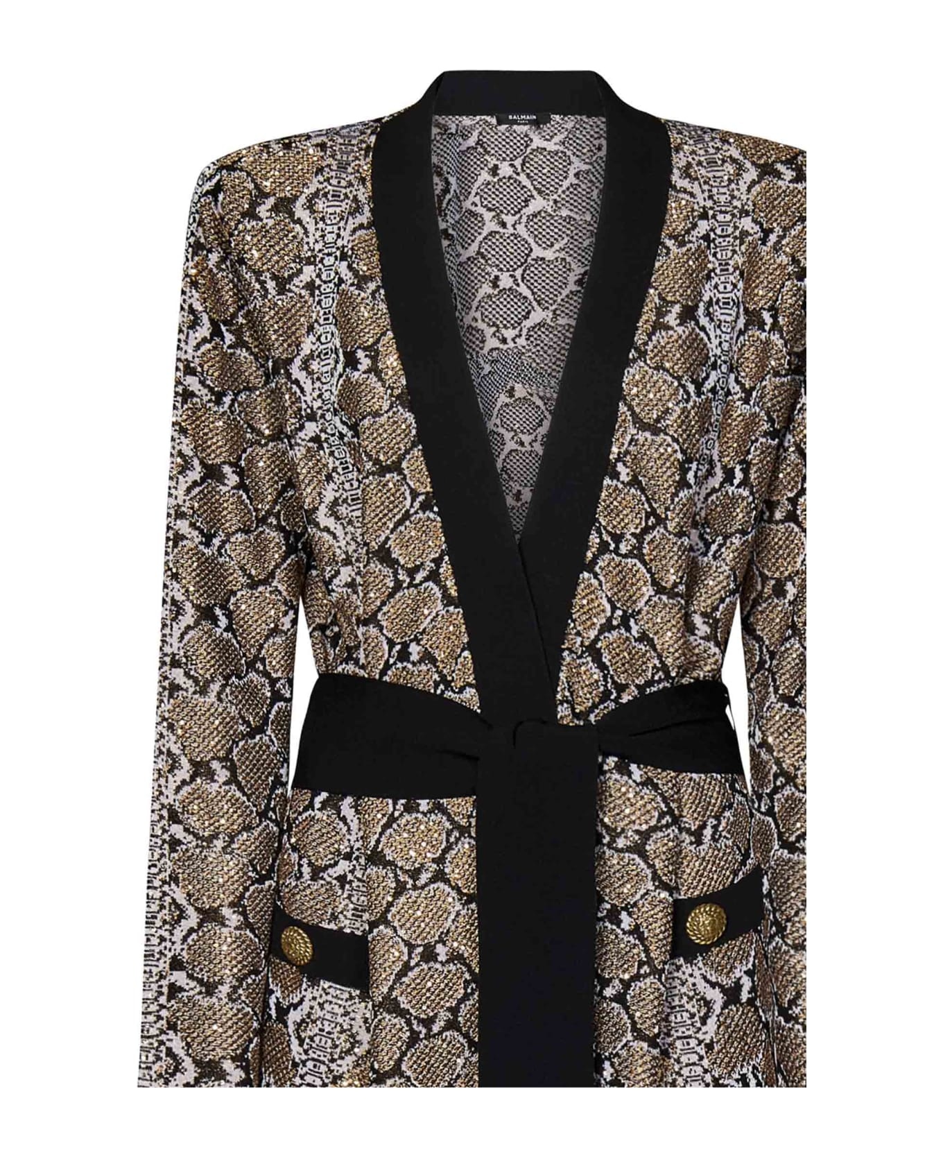 Glittered Python Knit Belted Cardigan - 3