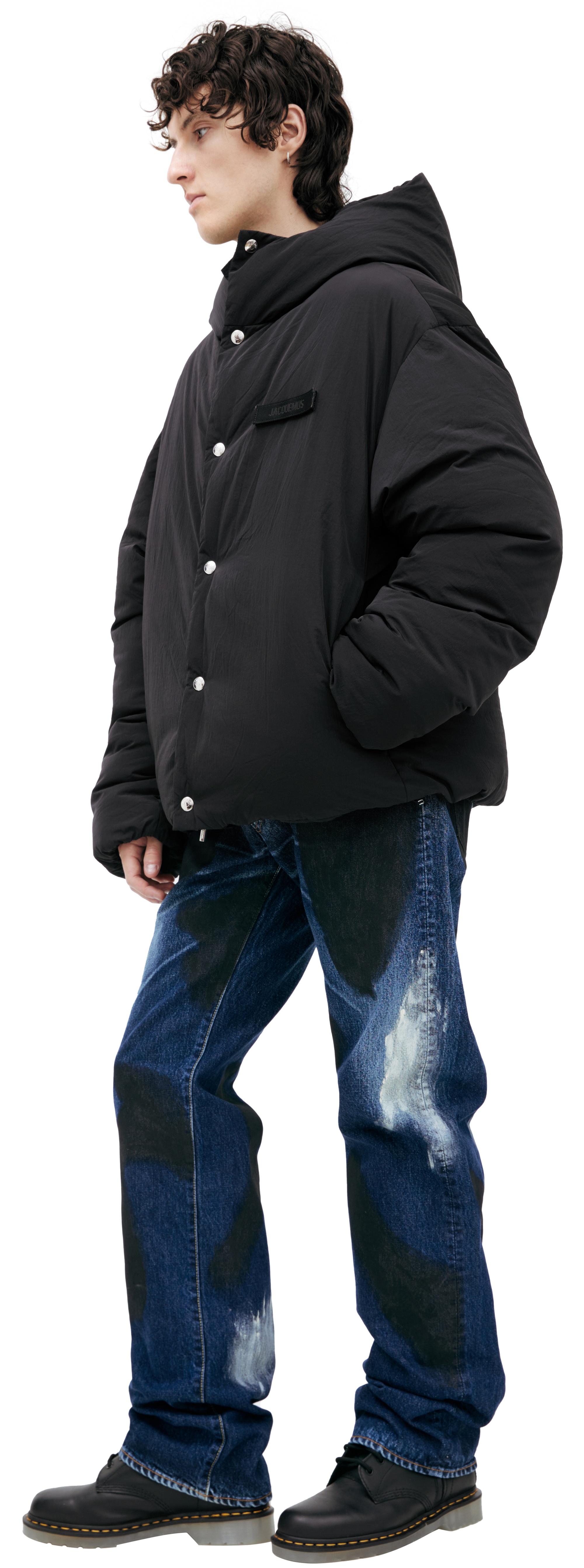 BLACK DOWN JACKET WITH LOGO - 2