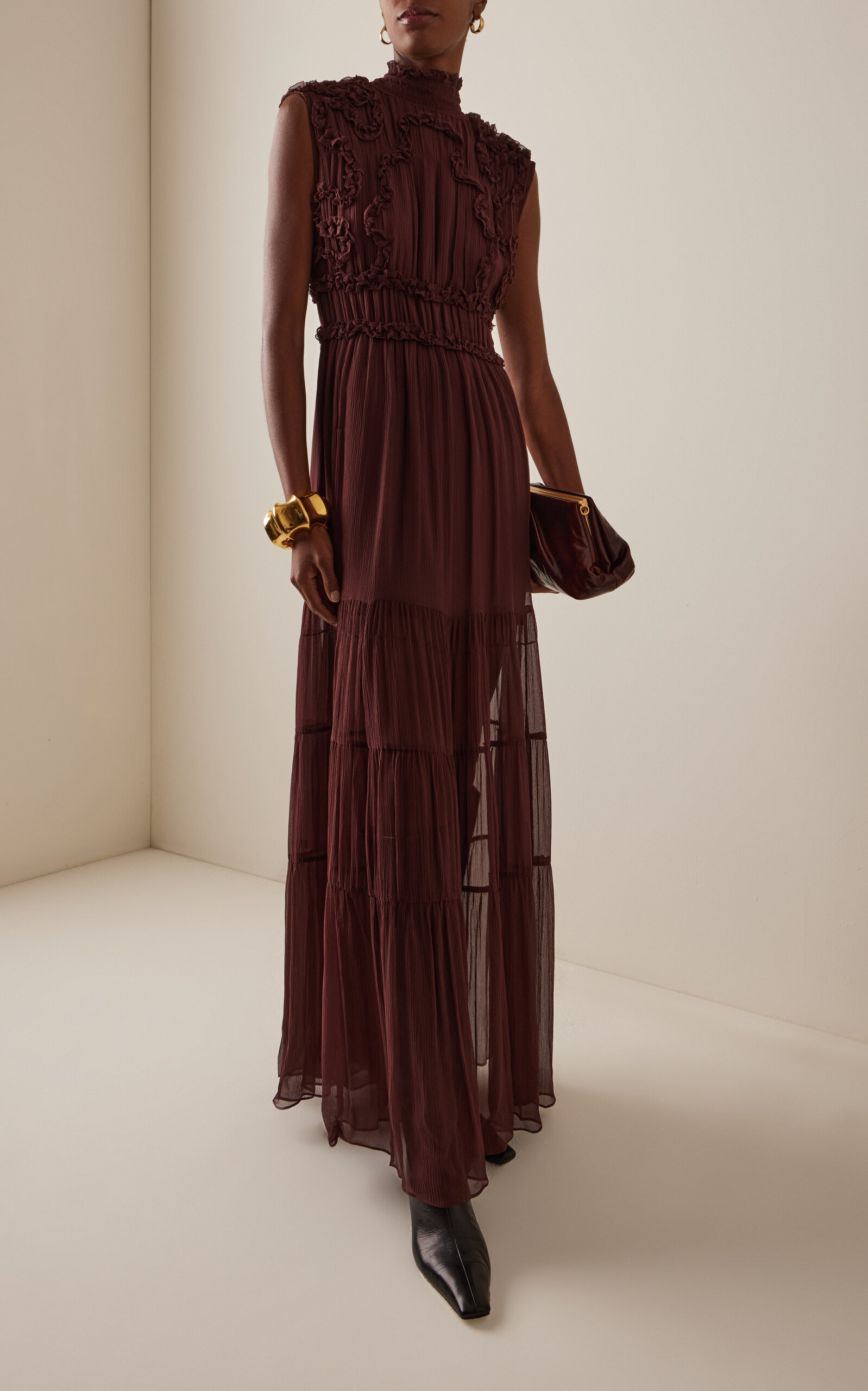 Verona Embroidered Silk Gown burgundy - 2