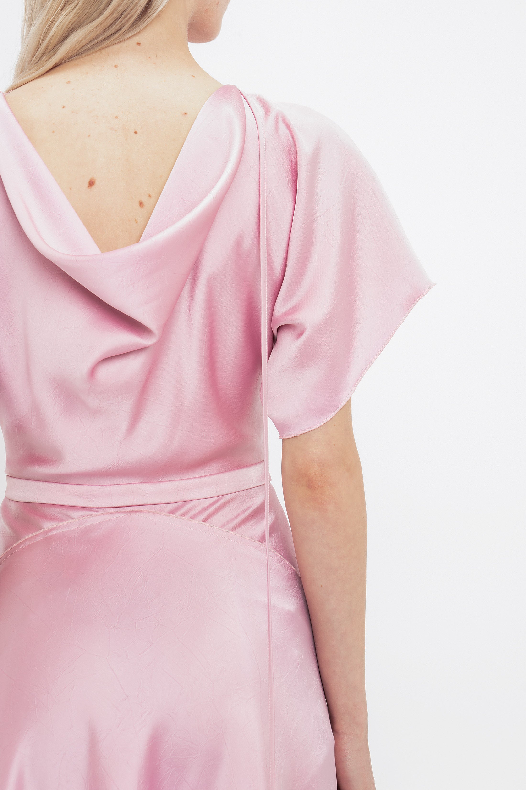 Draped Sleeve Cut Out Mini Dress In Rose - 6