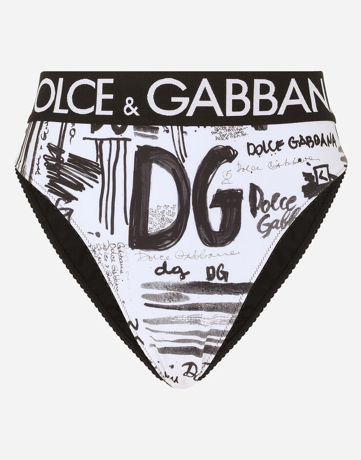 Jersey high-waisted briefs with DG graffiti print and branded elastic - 1