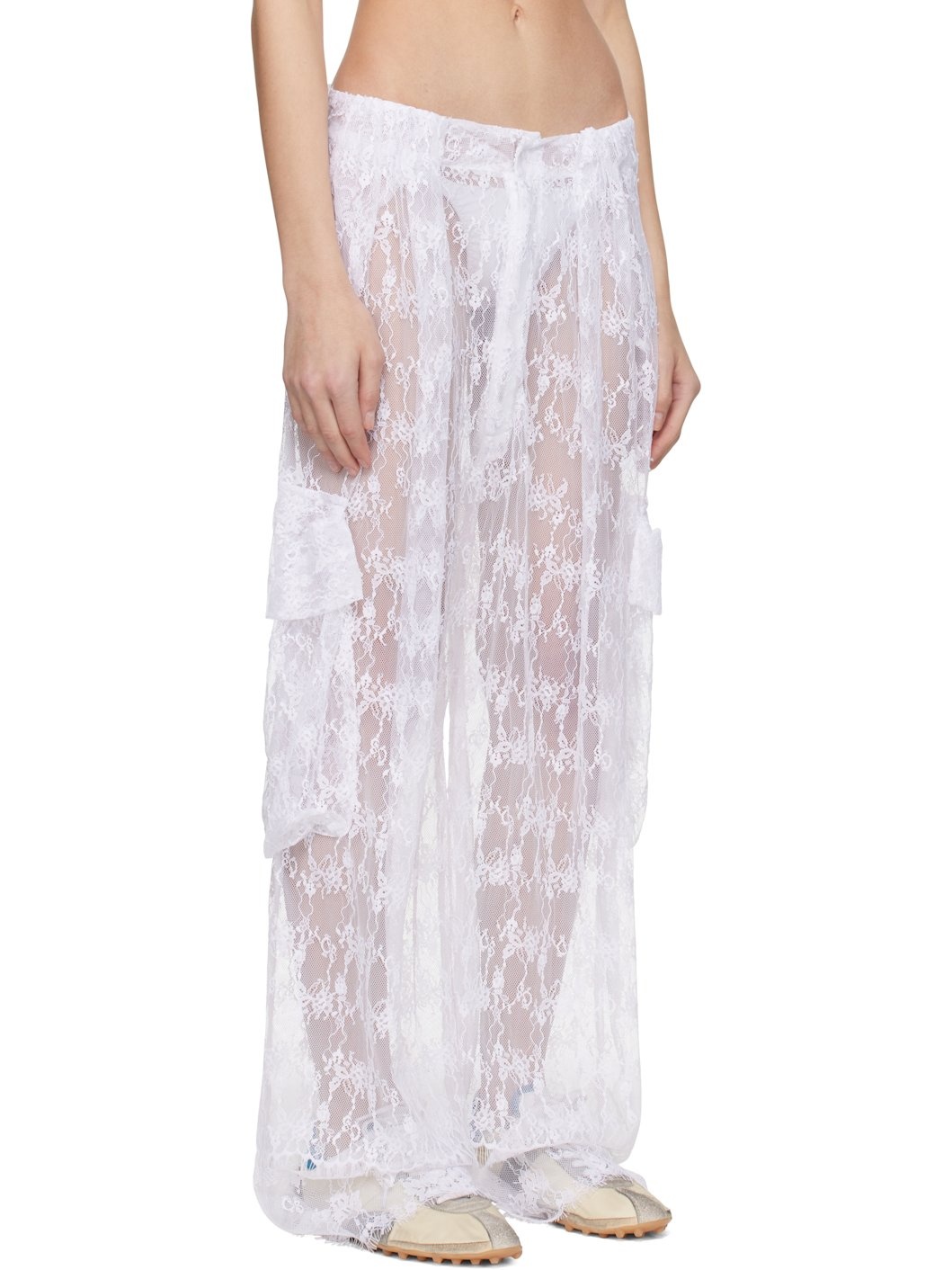 White Lace Pleated Cargo Pants - 2
