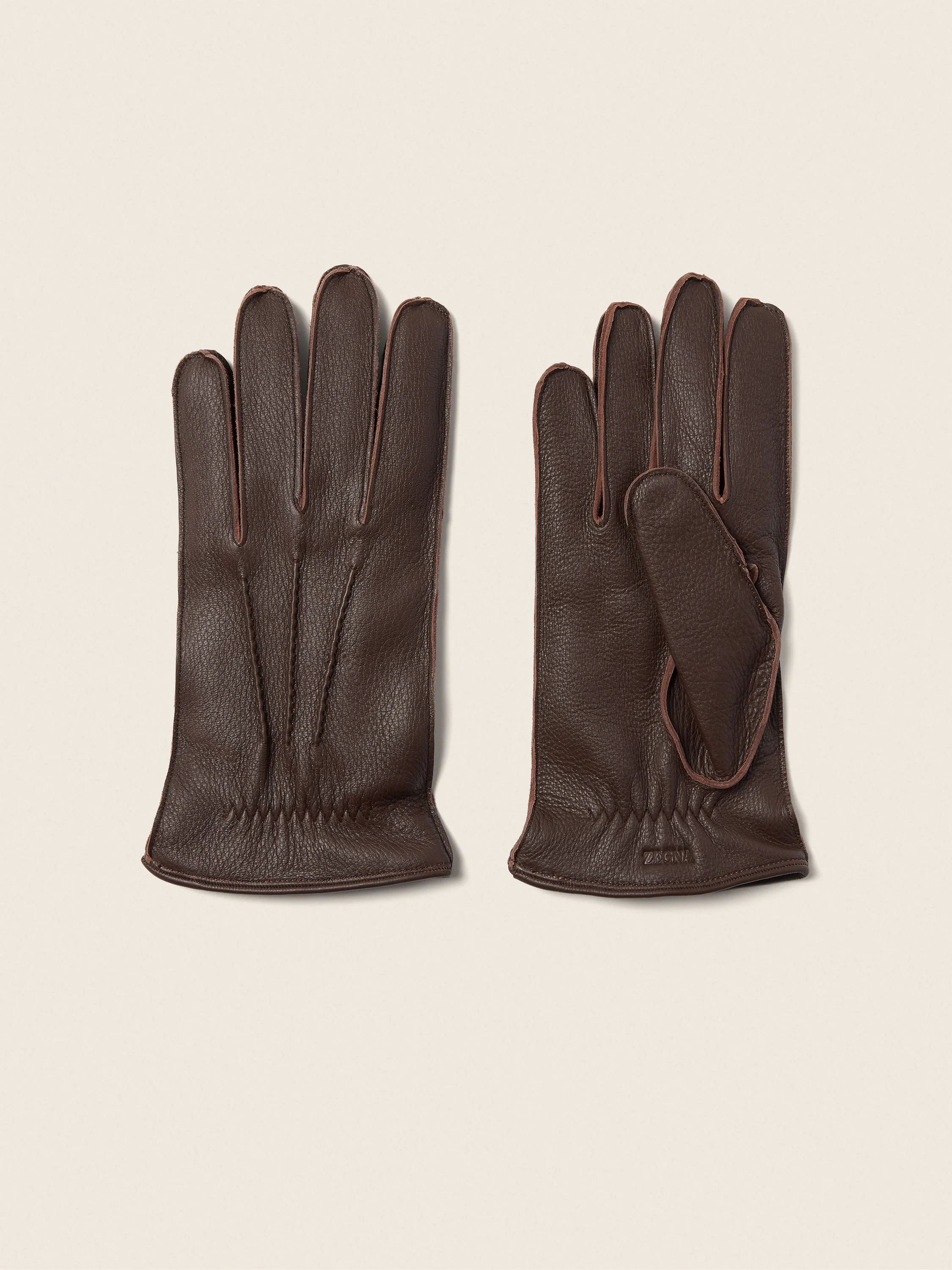 DARK BROWN DEERSKIN GLOVES - 1