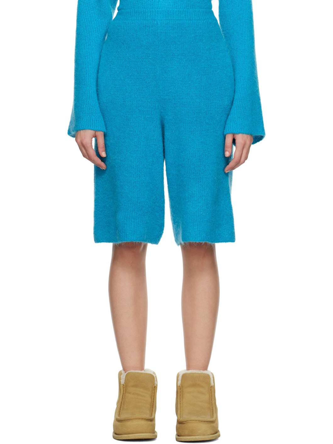 Blue Knitted Shorts - 1