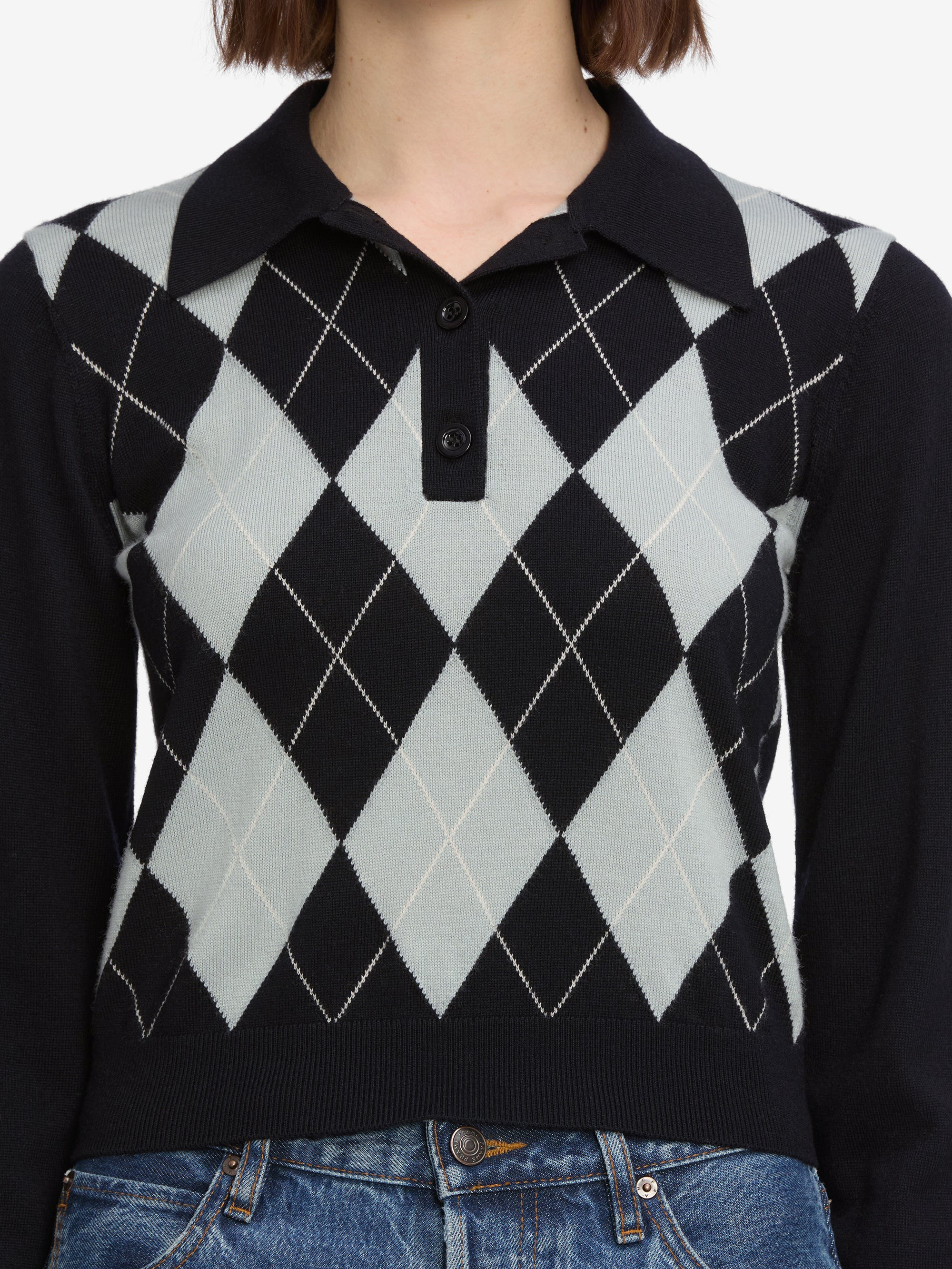 The Argyle Polo in Grey Multi - 4