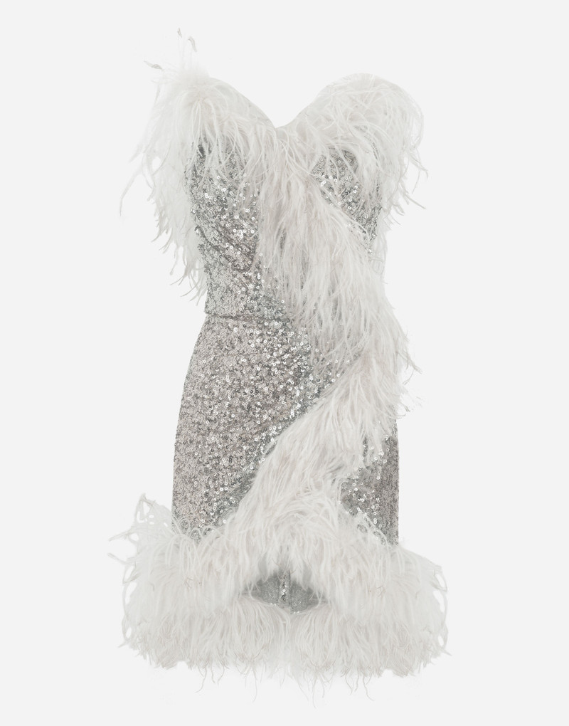 Short sequined wrap dress with feather trims 1