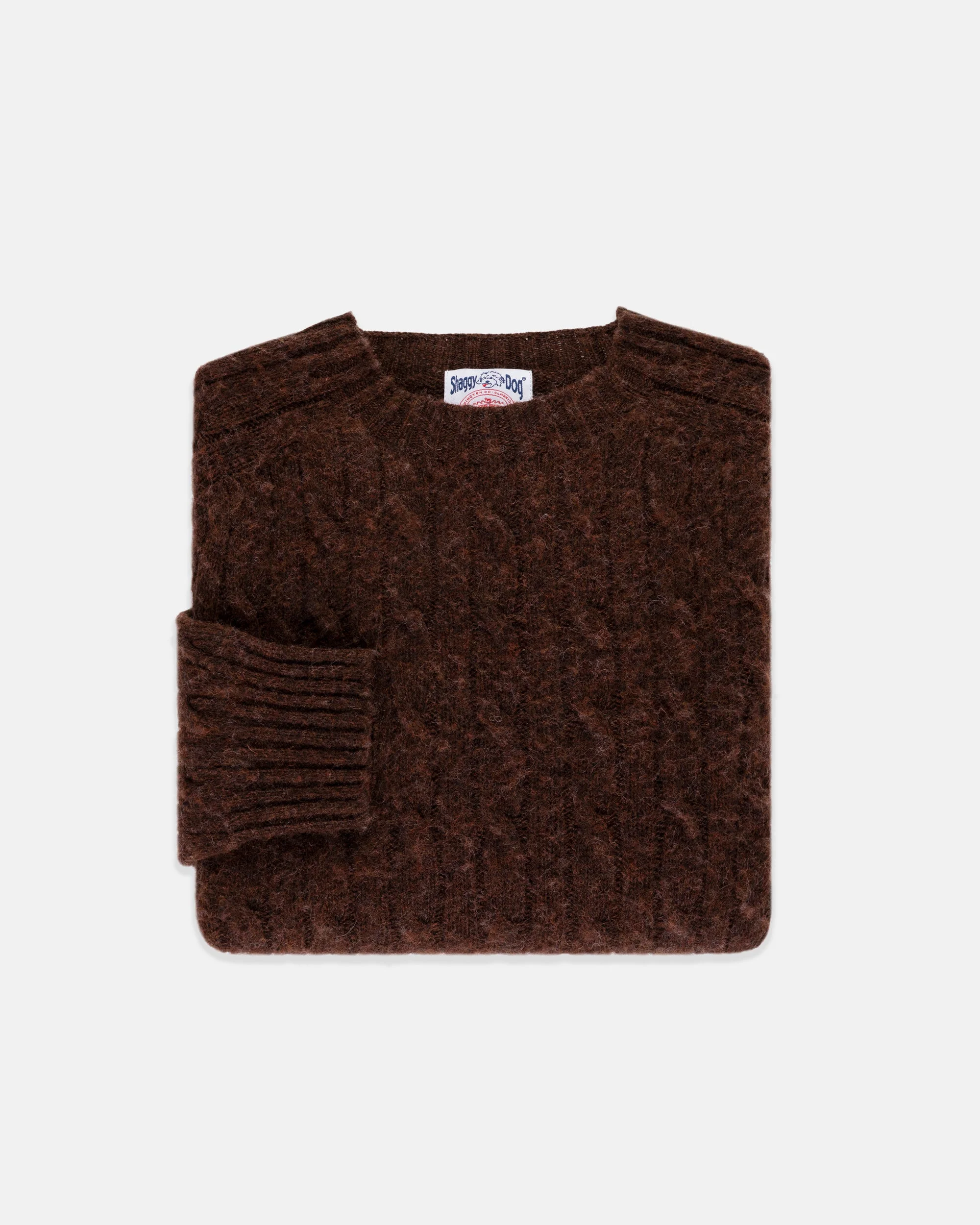 MADE-IN-SCOTLAND BROWN SHAGGY DOG CABLEKNIT SWEATER - CLASSIC FIT - 1