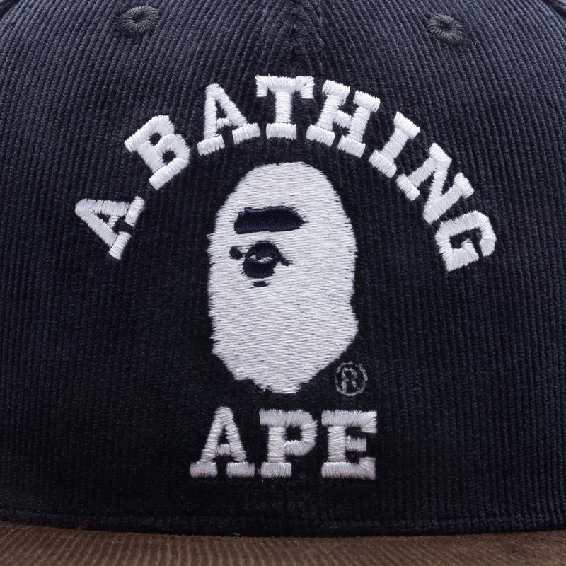 A BATHING APE® CORDUROY COLLEGE SNAP BACK CAP - NAVY outlook
