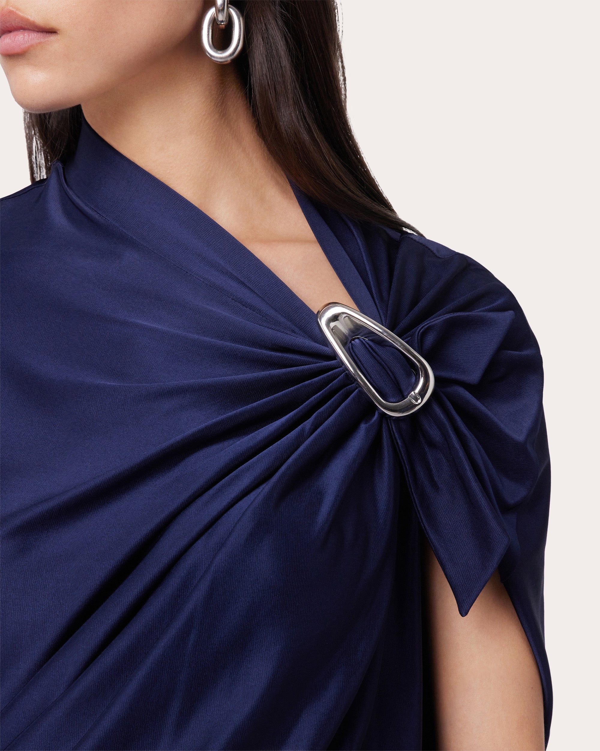 Ruched Satin Buckle Asymmetric Dress - 6