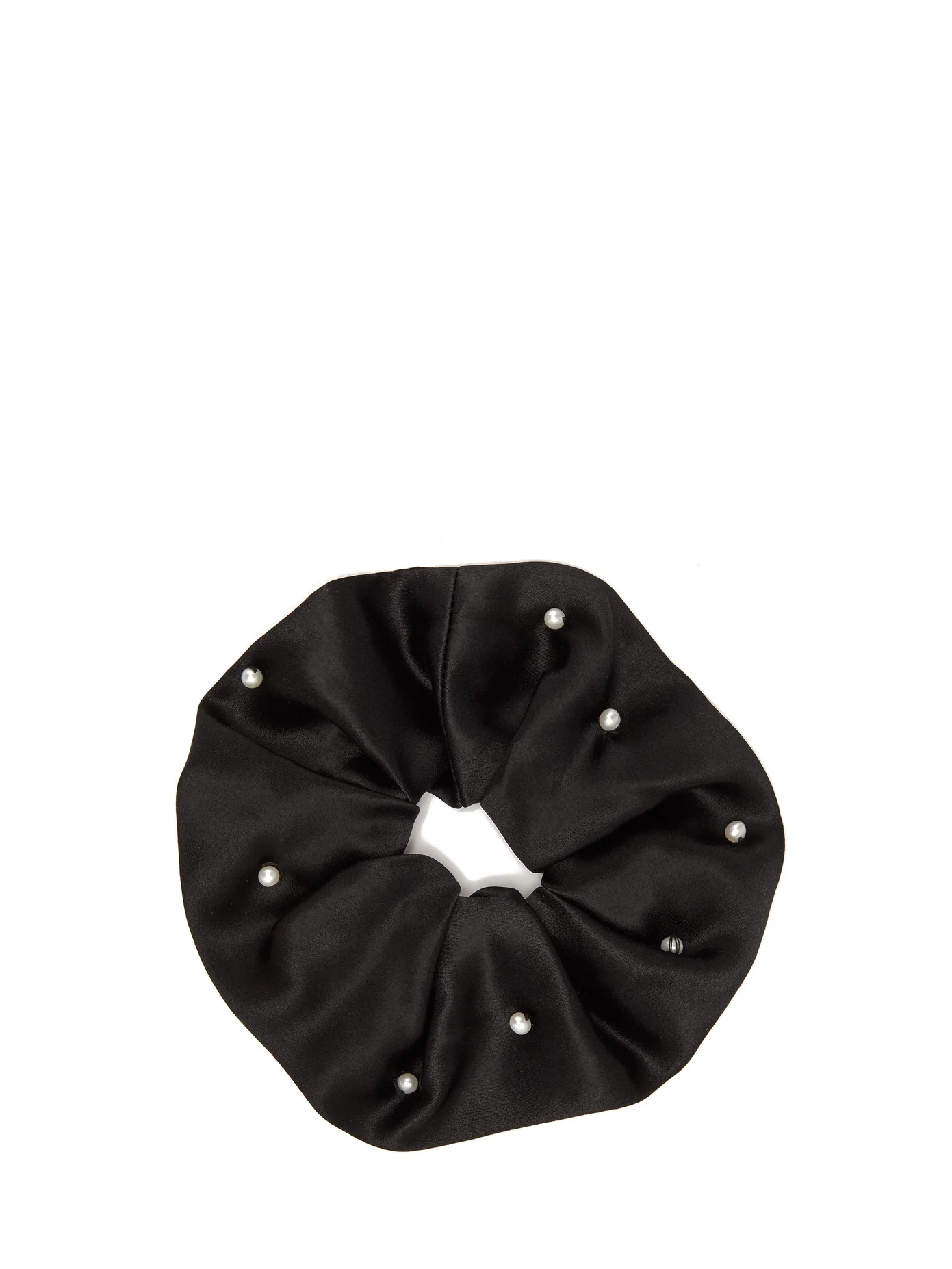 Faux-pearl embellished silk-satin hair scrunchie - 1