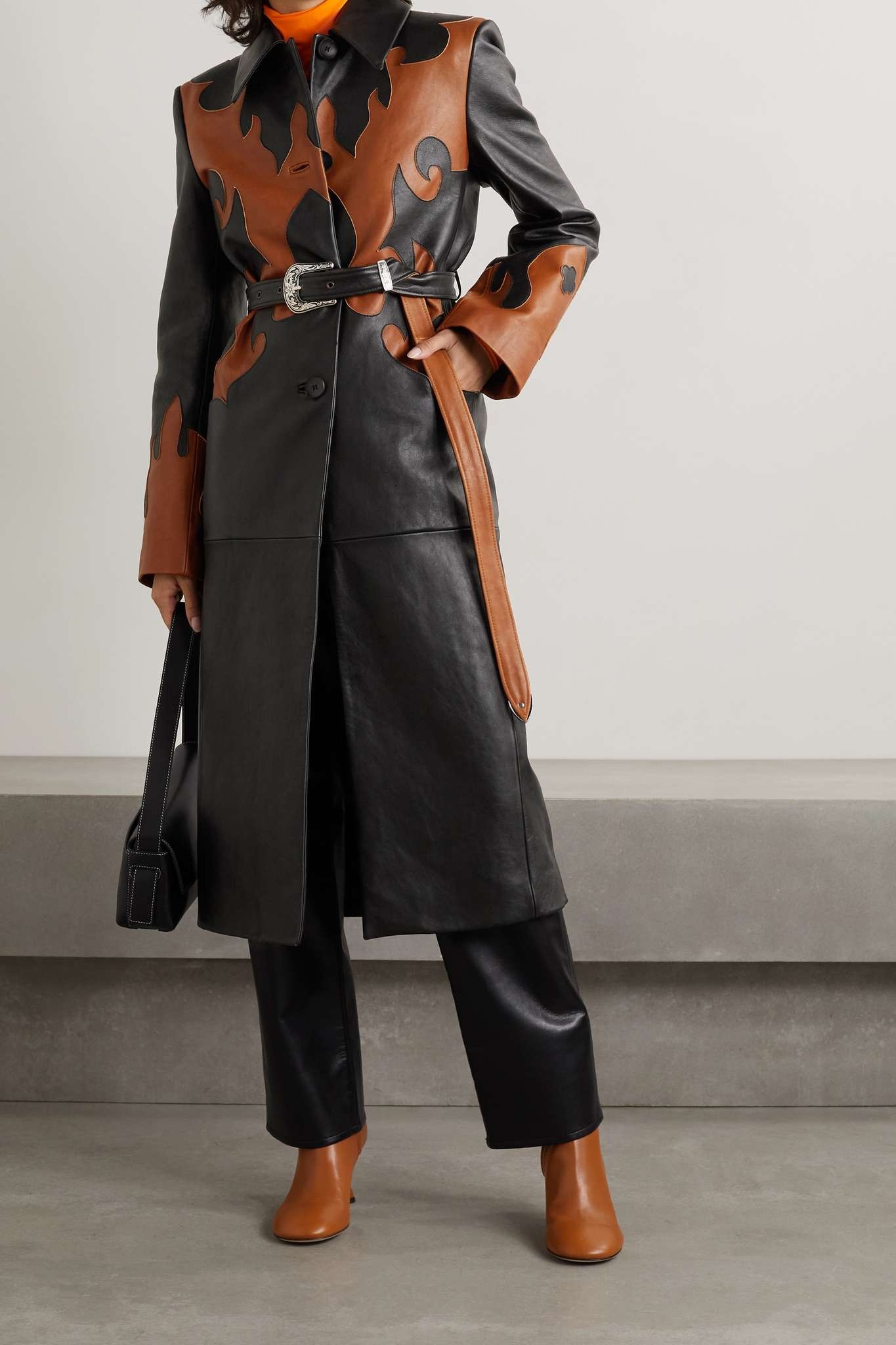 Belted paneled leather coat - 2