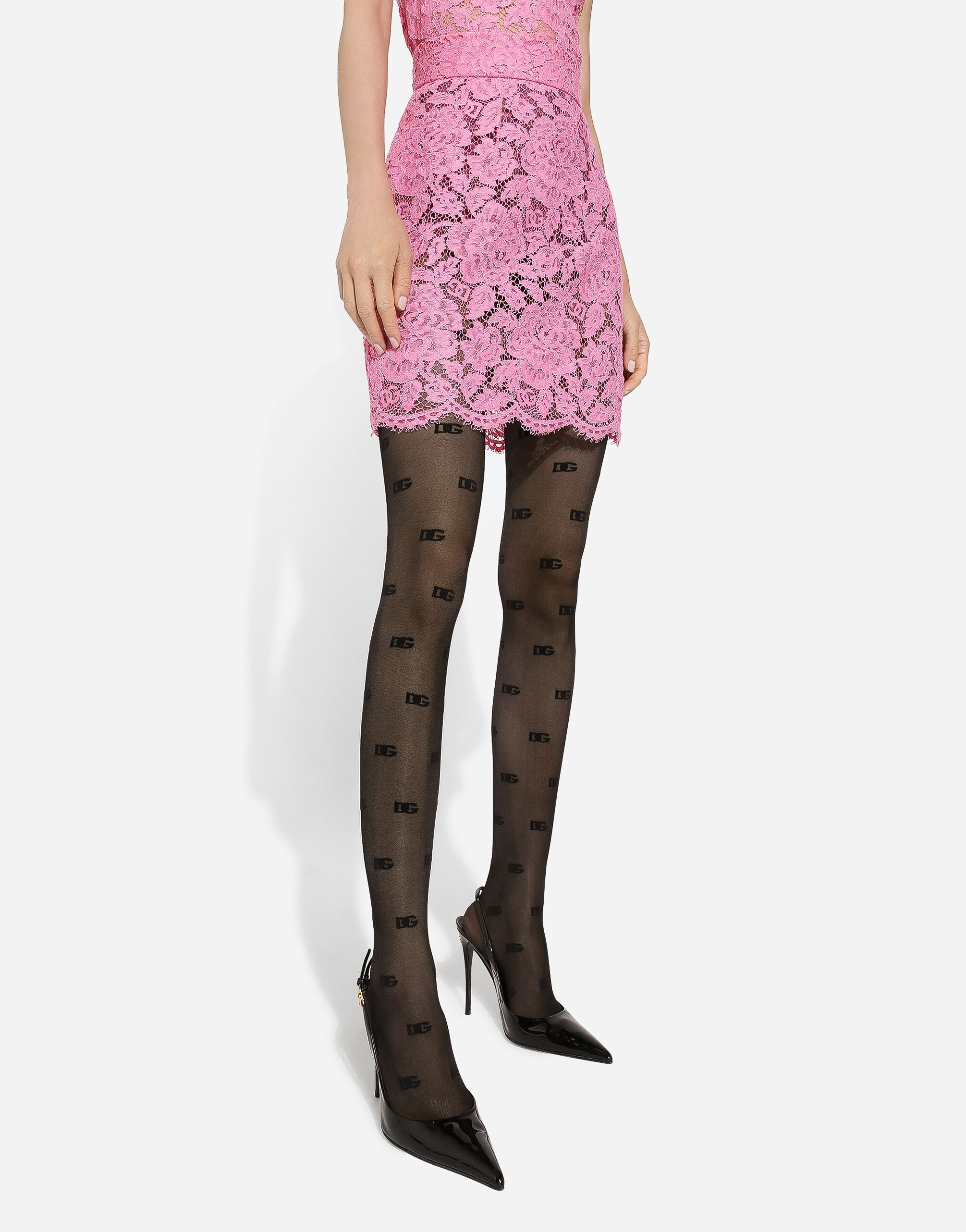 Branded floral cordonetto lace miniskirt - 4