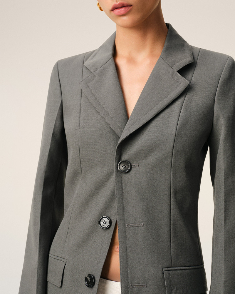 GREY NEW WOOL SIMPLE BREASTED FITTED COAT 4