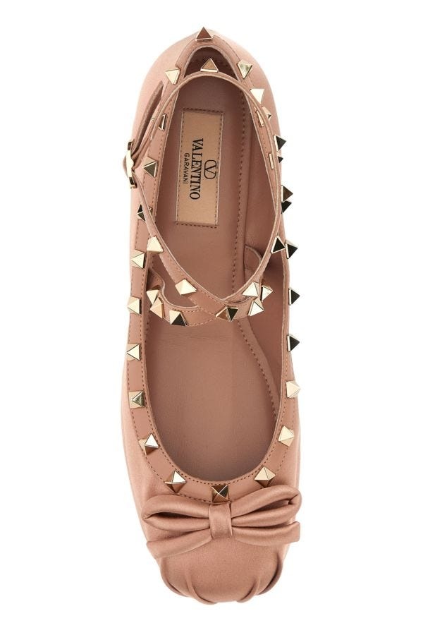 Powder pink satin Rockstud ballerinas - 4