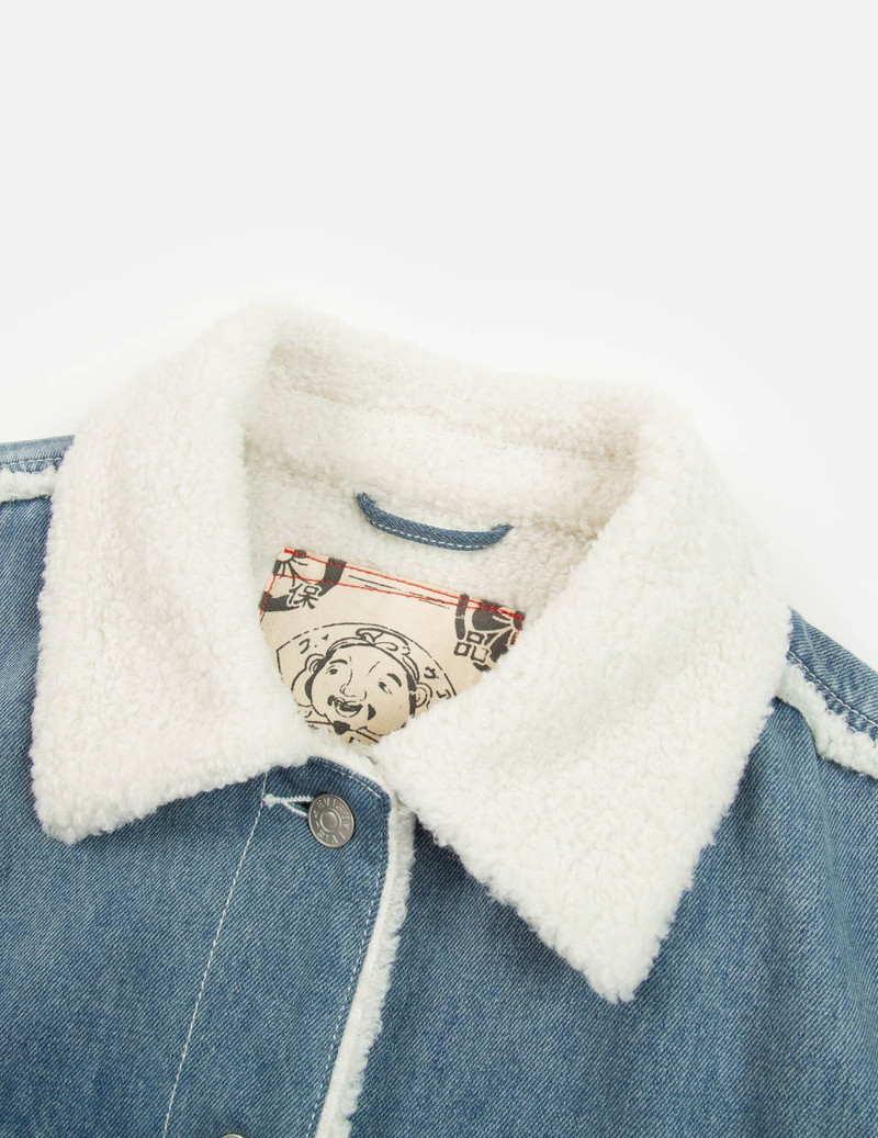 DARUMA AND FORTUNE CAT EMBROIDERY SHERPA-LINED DENIM JACKET 7
