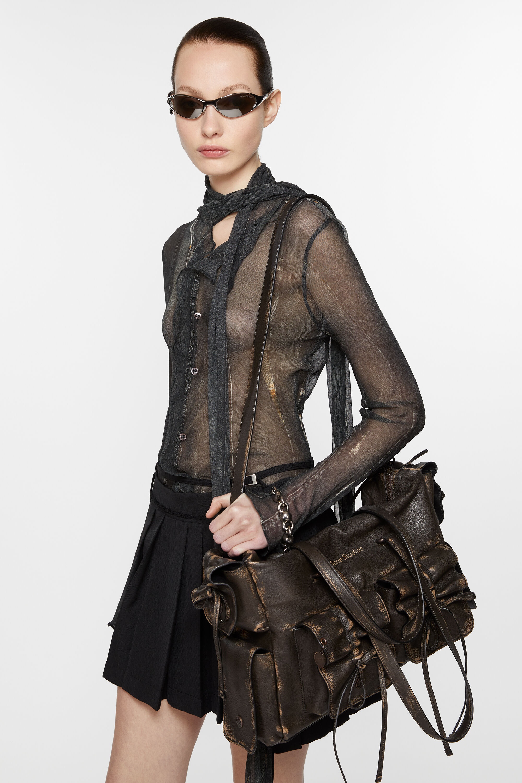 Multipocket tote bag - Dark brown/beige - 2