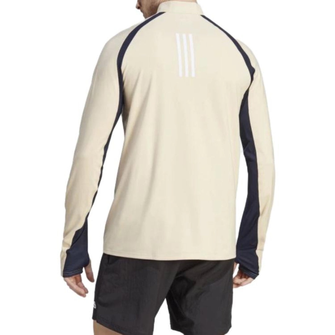 adidas Boston Marathon 1/2-Zip Long Sleeve Running T-Shirt 'Beige Black' HY3259 - 2