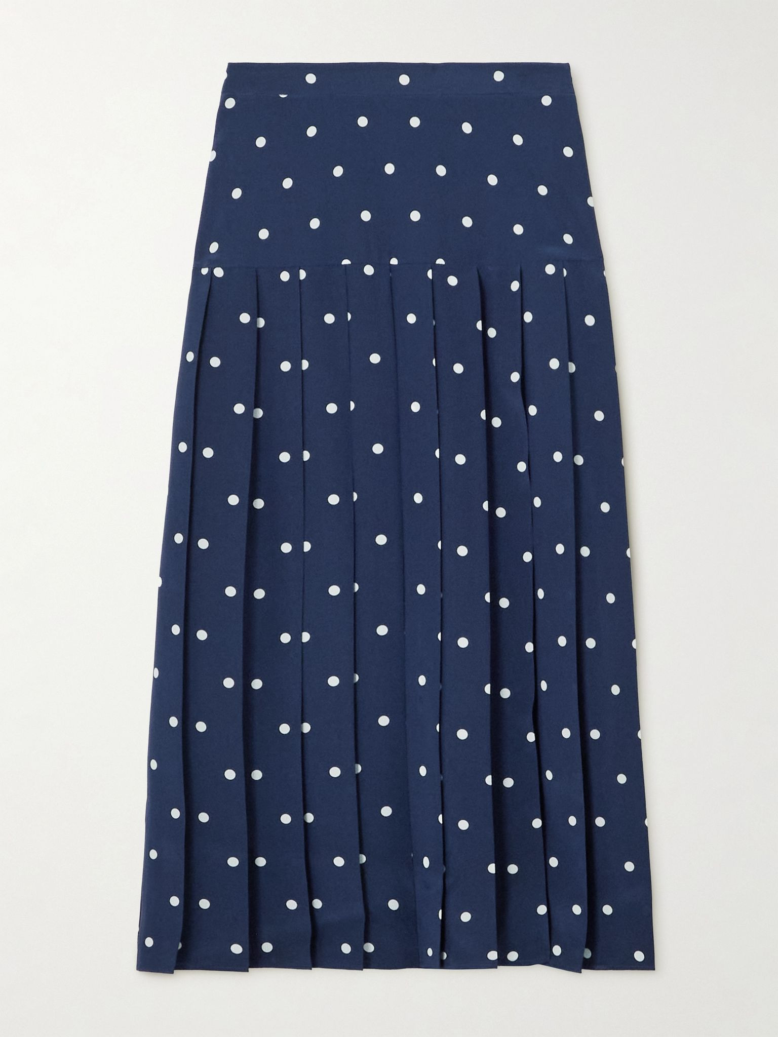 Pleated polka-dot silk midi skirt Navy - 1