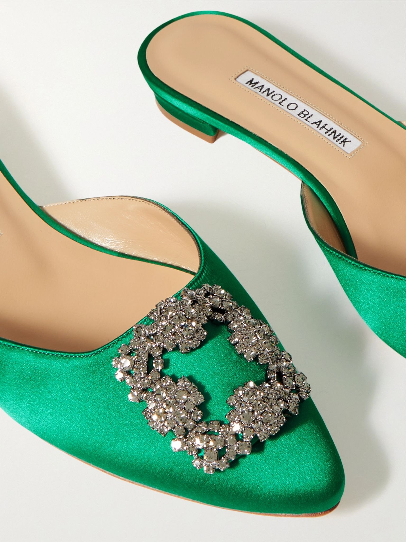 Hangisi crystal-embellished satin slippers Green - 4