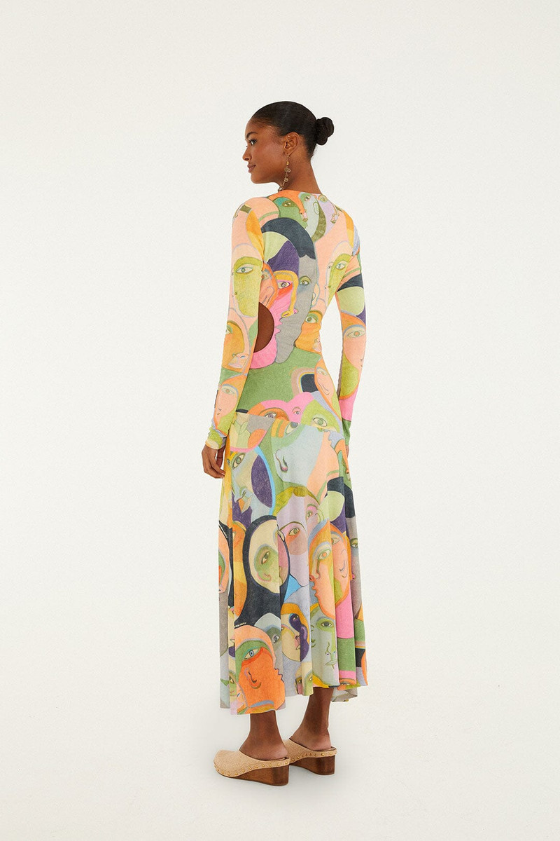 Crowded Series Drawing Long Sleeve Midi Dress 3