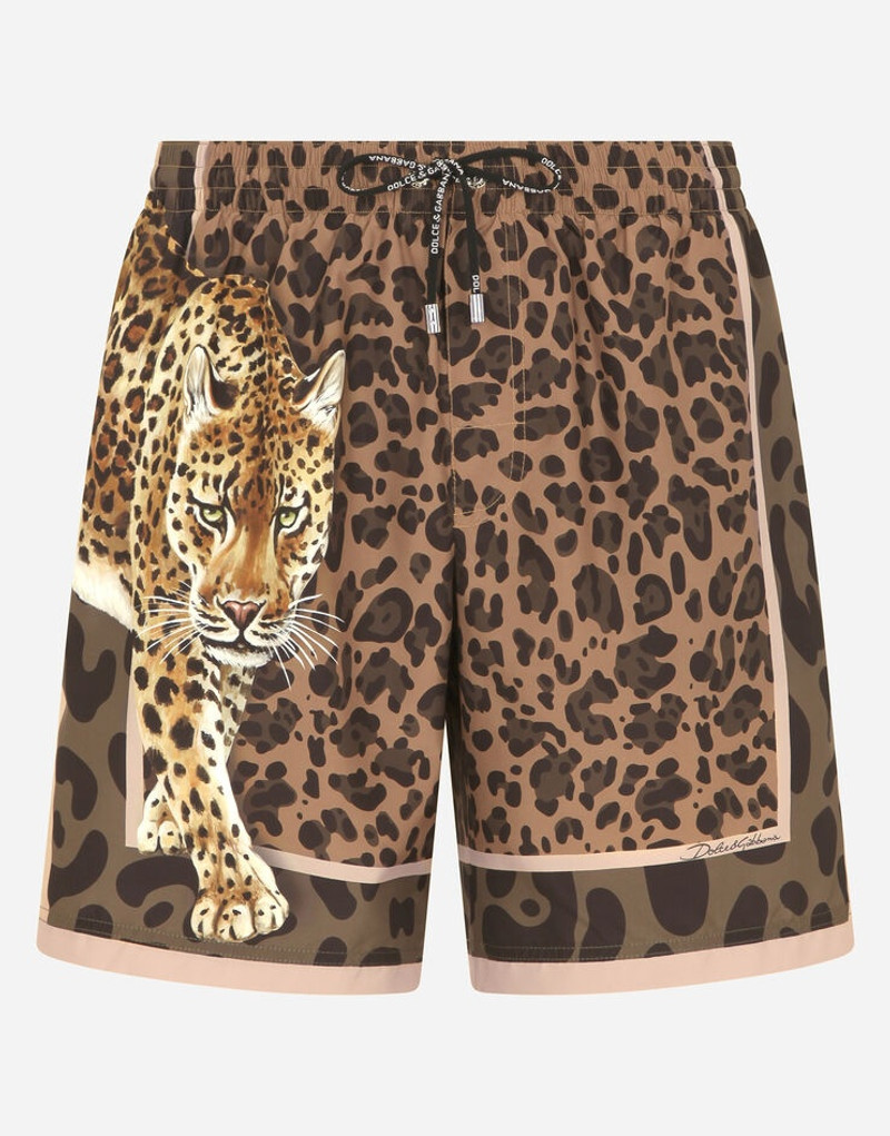 Mid-length swim trunks with leopard print 1
