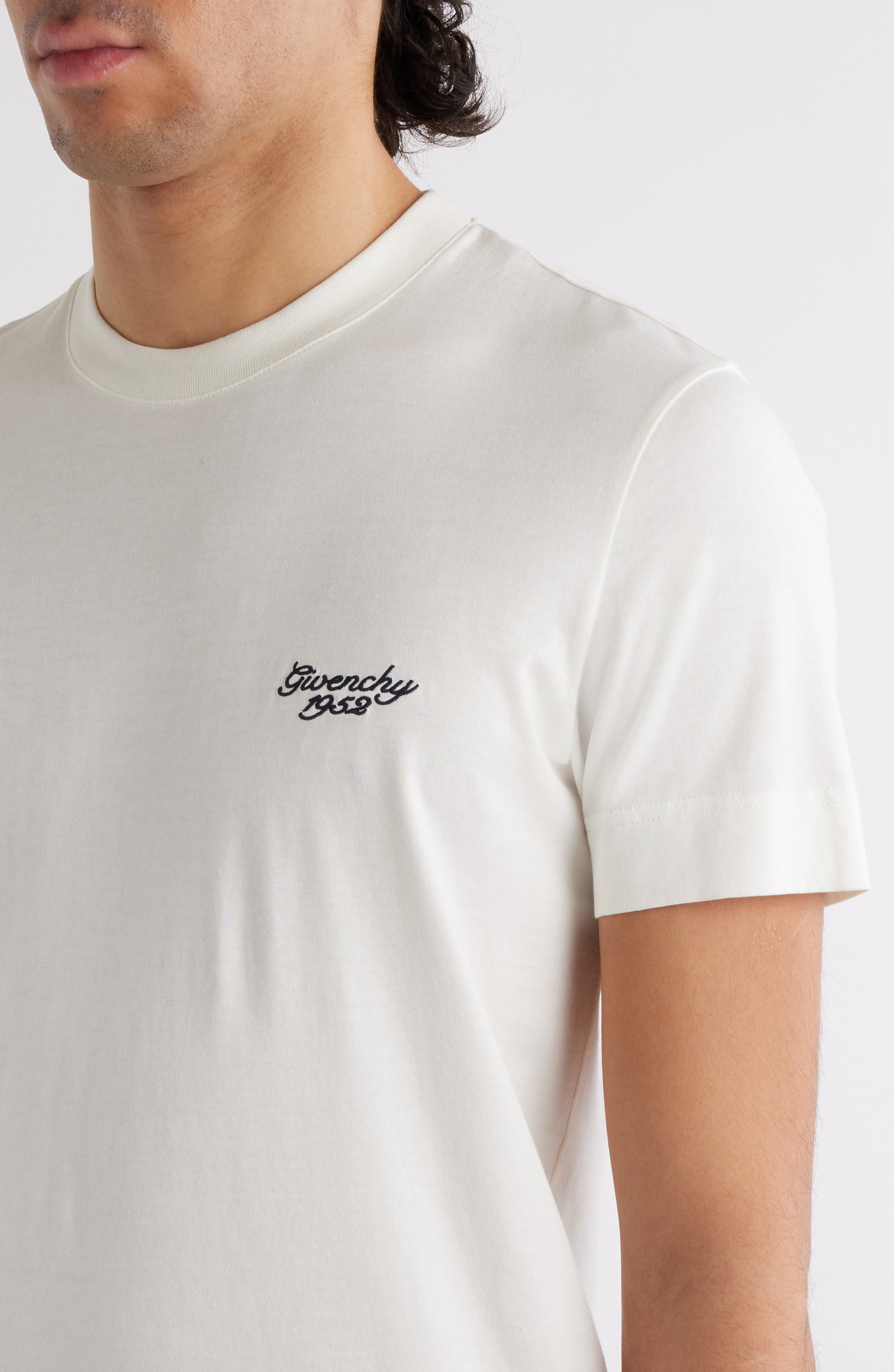 Givenchy Slim Fit Logo Embroidered T-Shirt in Natural/Blue at Nordstrom - 4