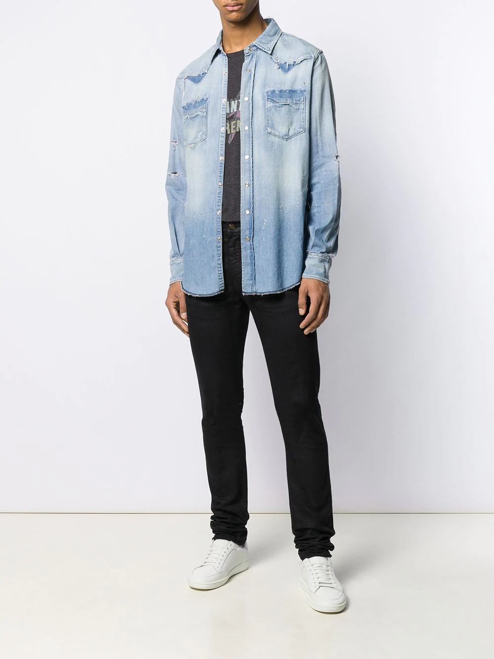 distressed Western denim shirt - 2