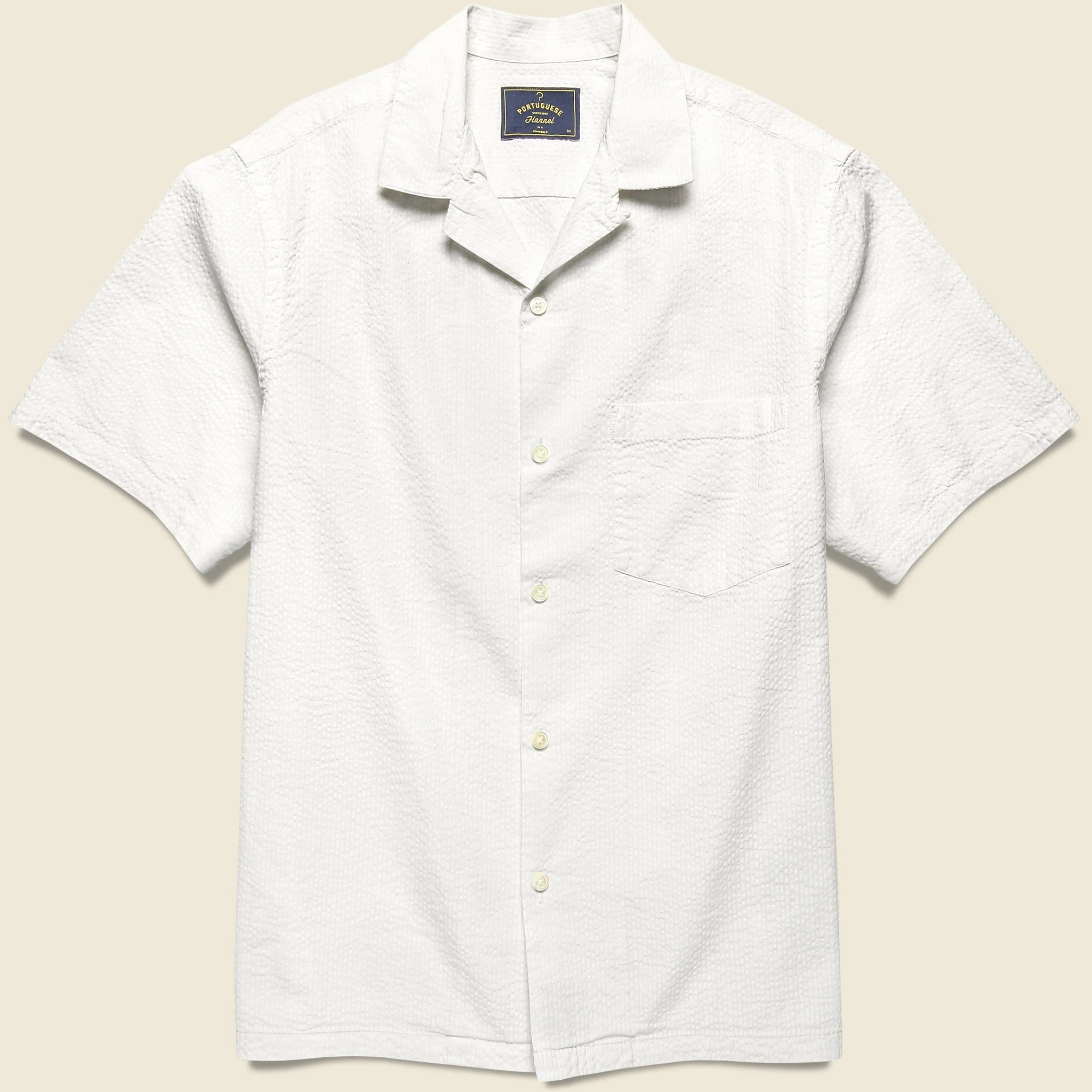 Seersucker Camp Shirt - White - 1