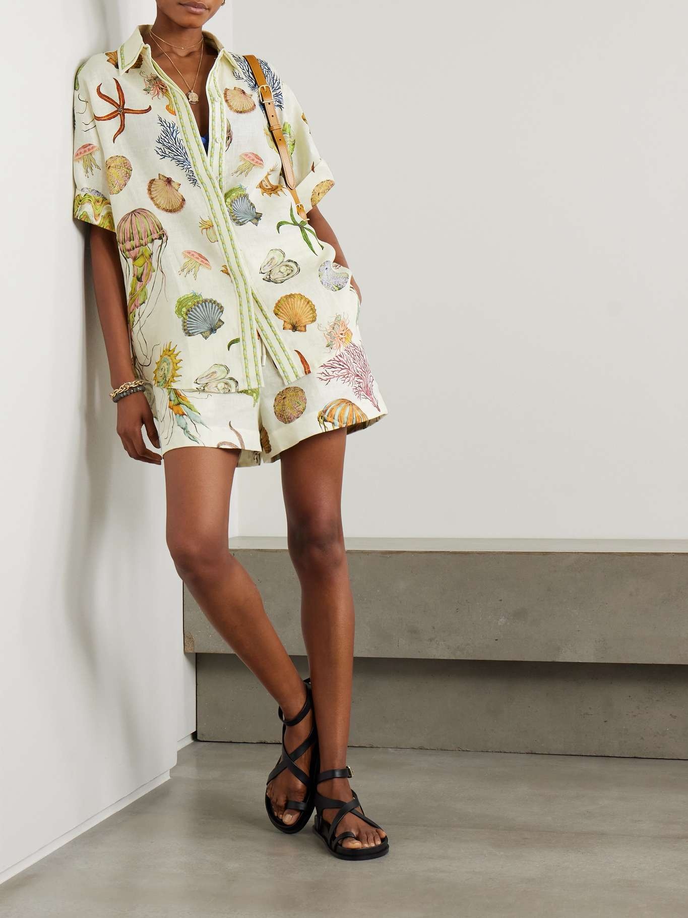 Sea printed linen shirt Cream - 2