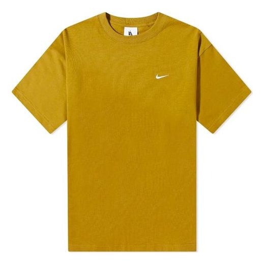 Men's Nike Solid Color Cotton Embroidered Logo Round Neck Short Sleeve Yellow T-Shirt CV0559-318 - 1