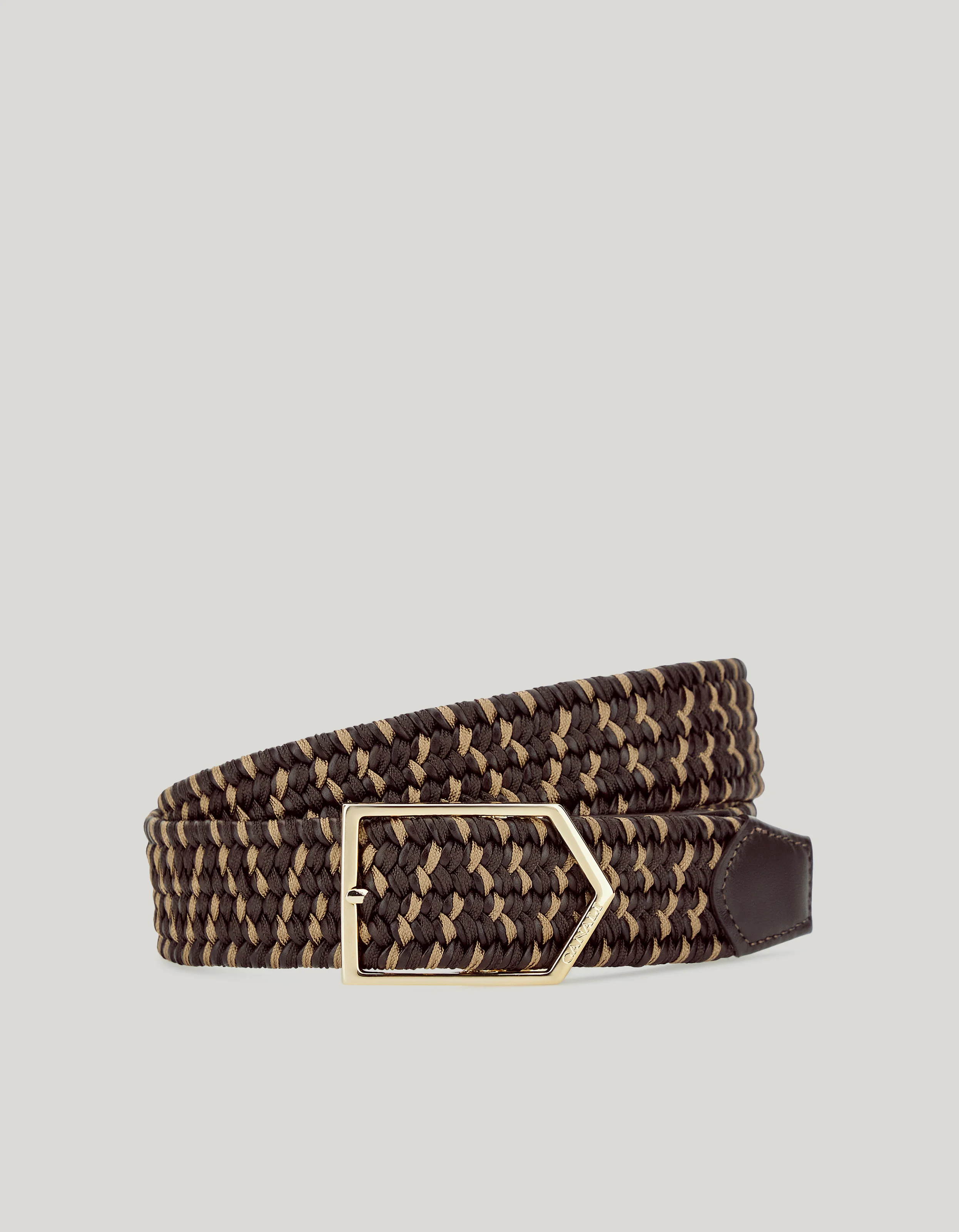 DARK BROWN REGENERATED LEATHER BRAIDED BELT WITH CANALI BUCKLE - 1
