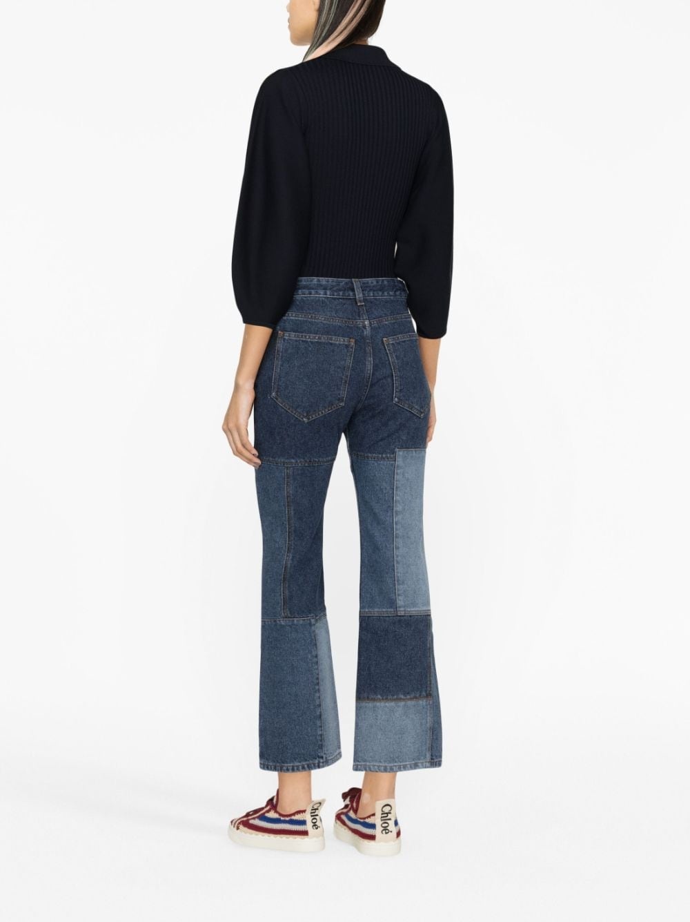 patchwork cropped flared jeans - 4