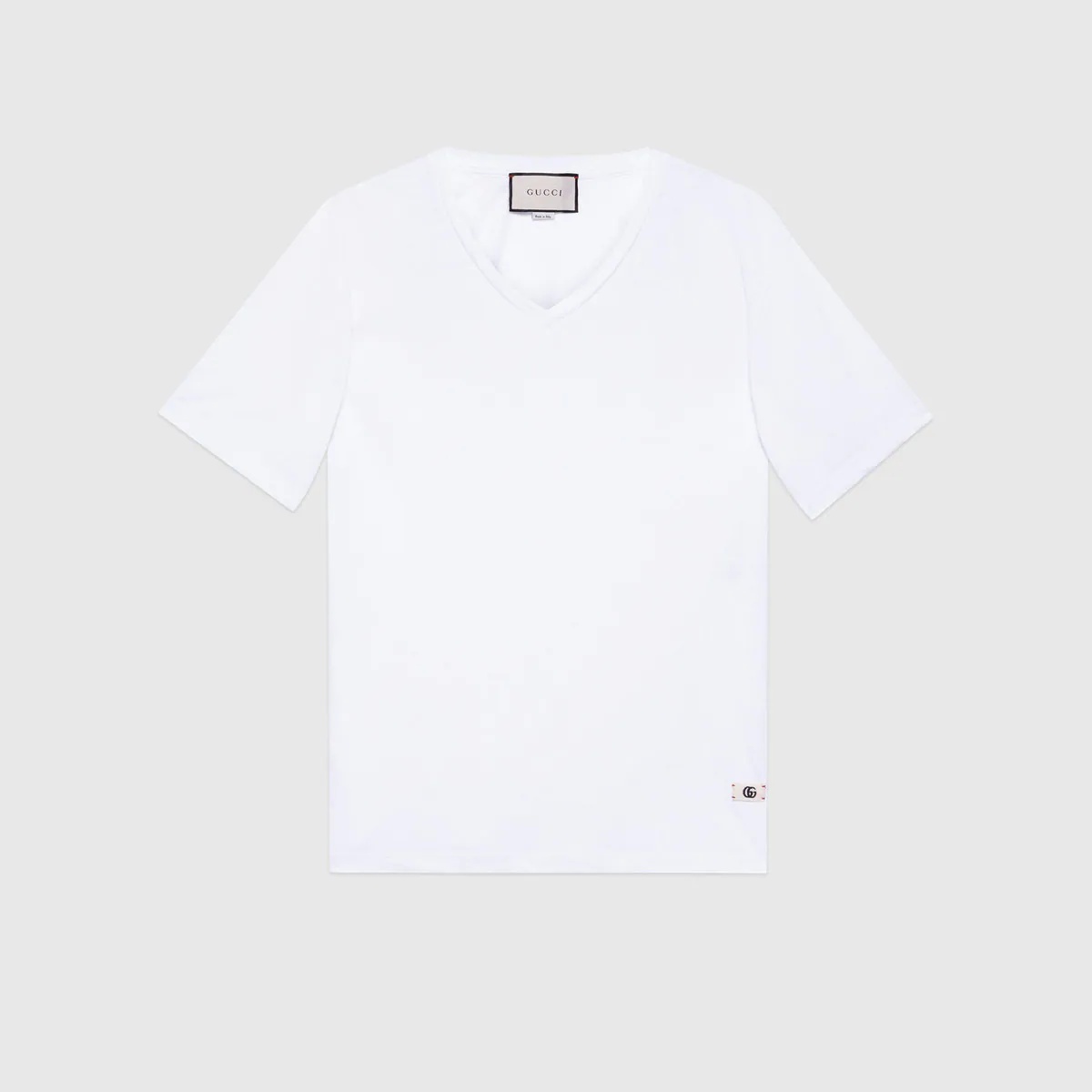 Linen V-neck T-shirt with Double G - 1