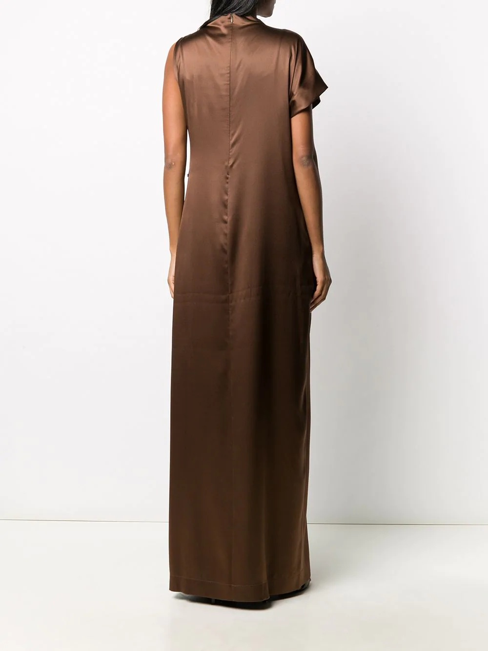 asymmetric sleeve silk gown - 4